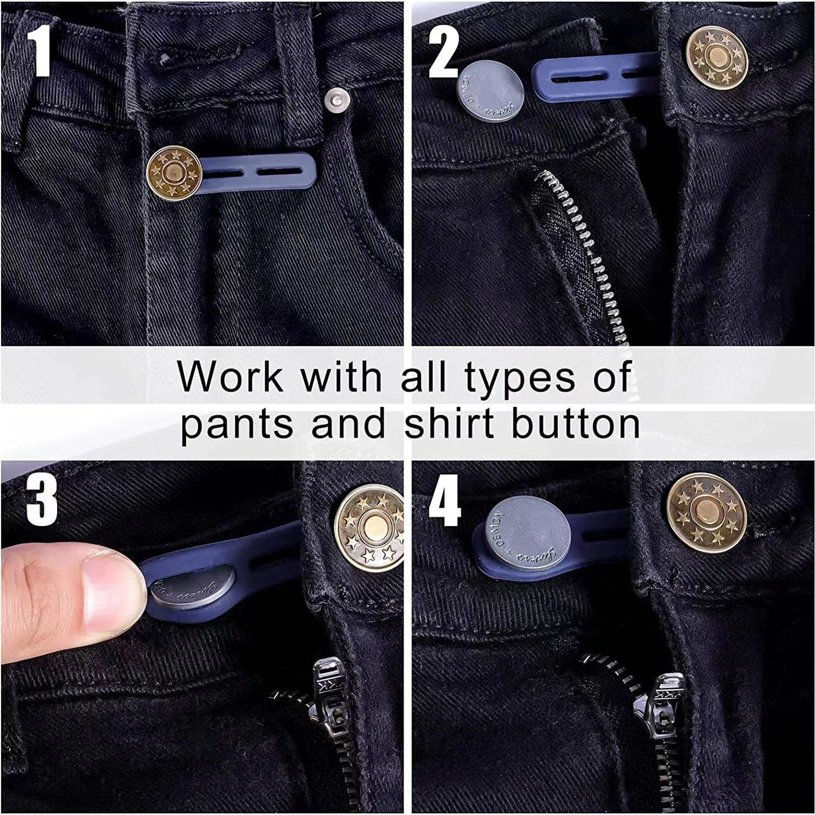 Juego de 10 extensores de botones para pantalones, sin coser, flexibles, invisibles, para camisas y ropa