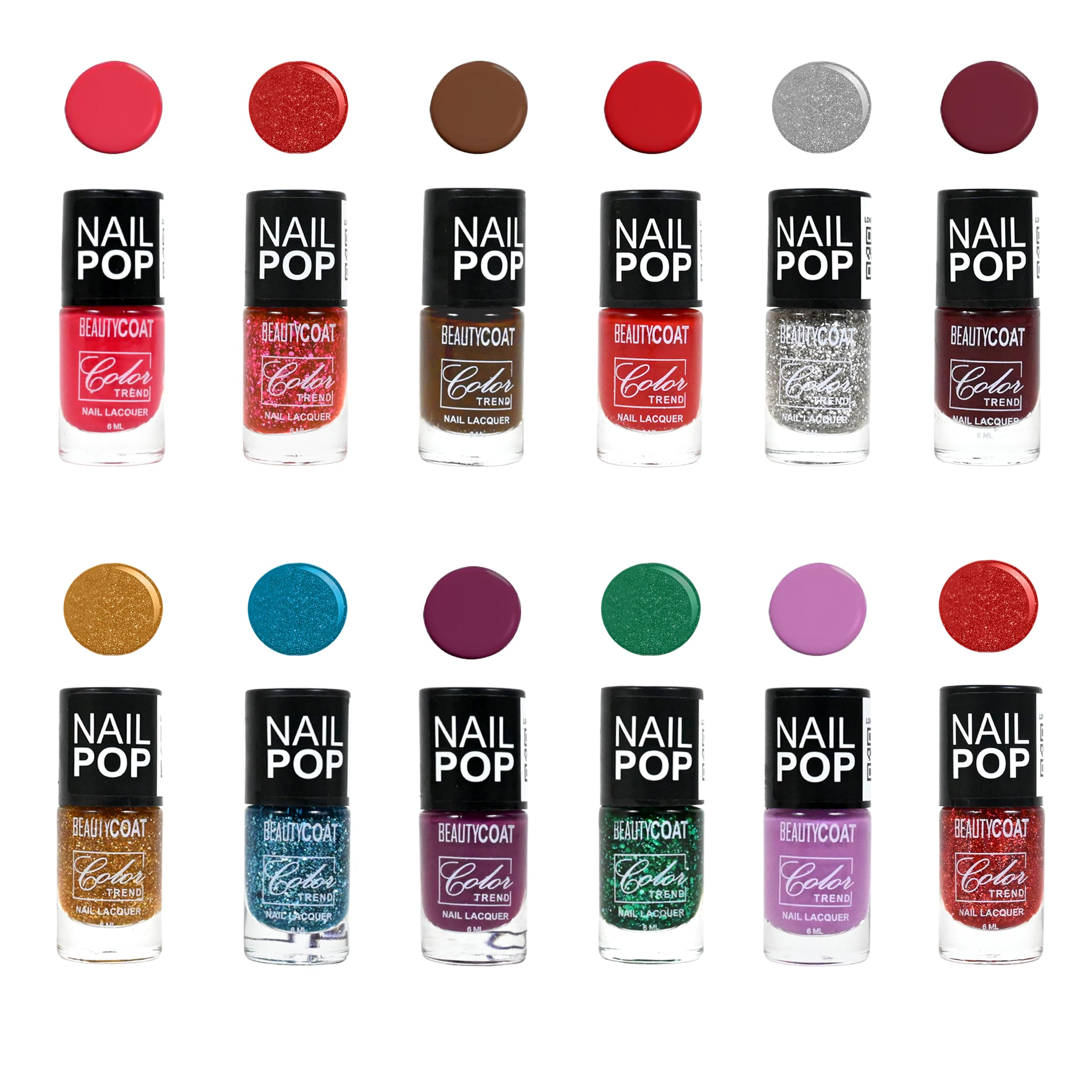 BEAUTYCOAT Nail Pop Trendy Nail Polish Collection – 12 Fashionable Shades, Glossy & Matte