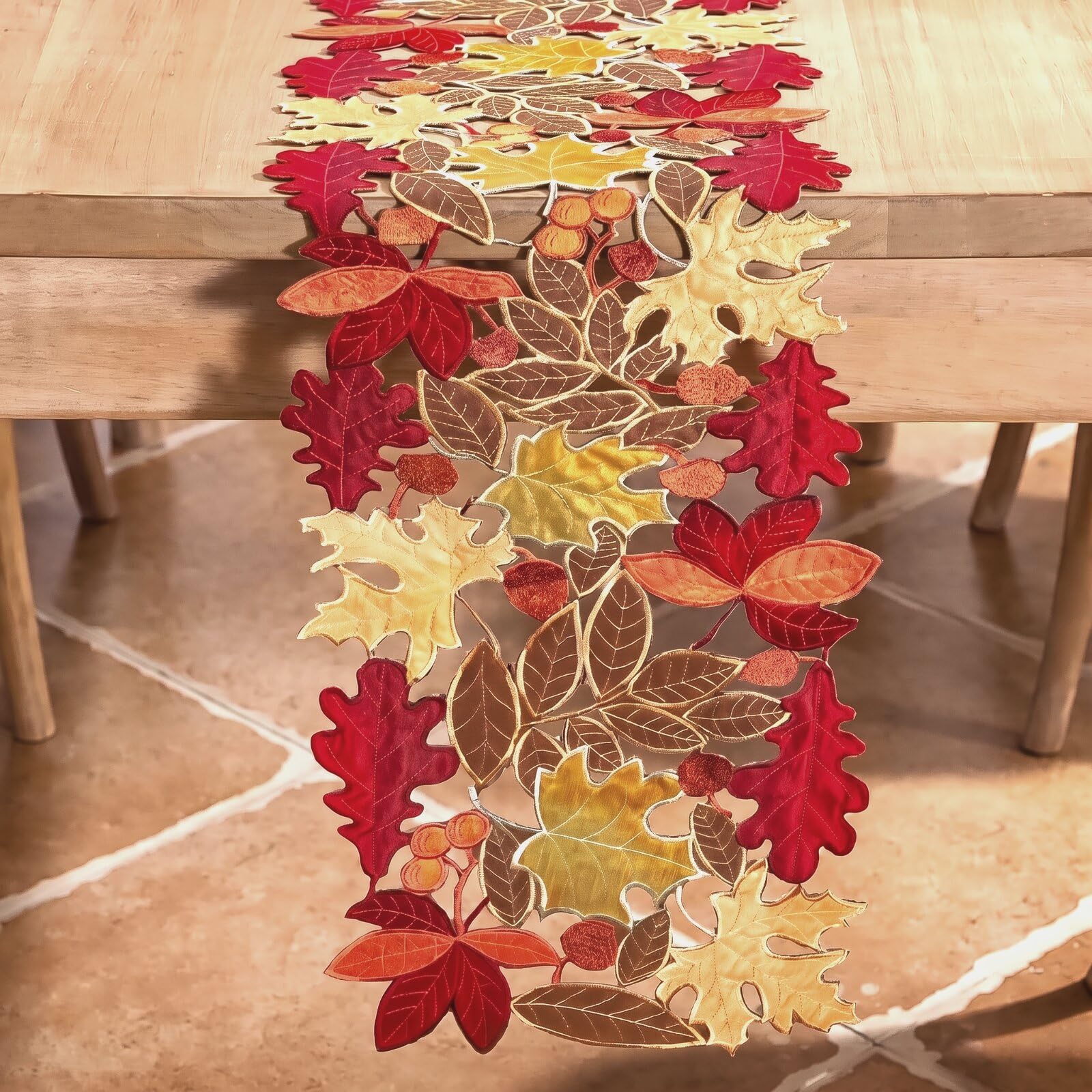 Tegeme Fall Table Runner Embroidered Maple Leaves
