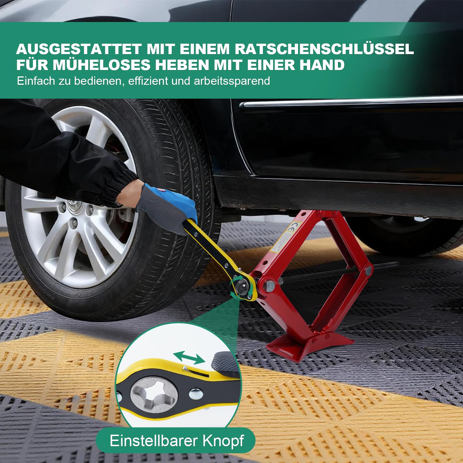 HYCHIKA Scherenheber 3T Wagenheber Auto Tragbar Autoheber Hebebühne 3 Tonnen Hebebereich von 120 mm bis 445 mm, Wagenheber für SUV PKW