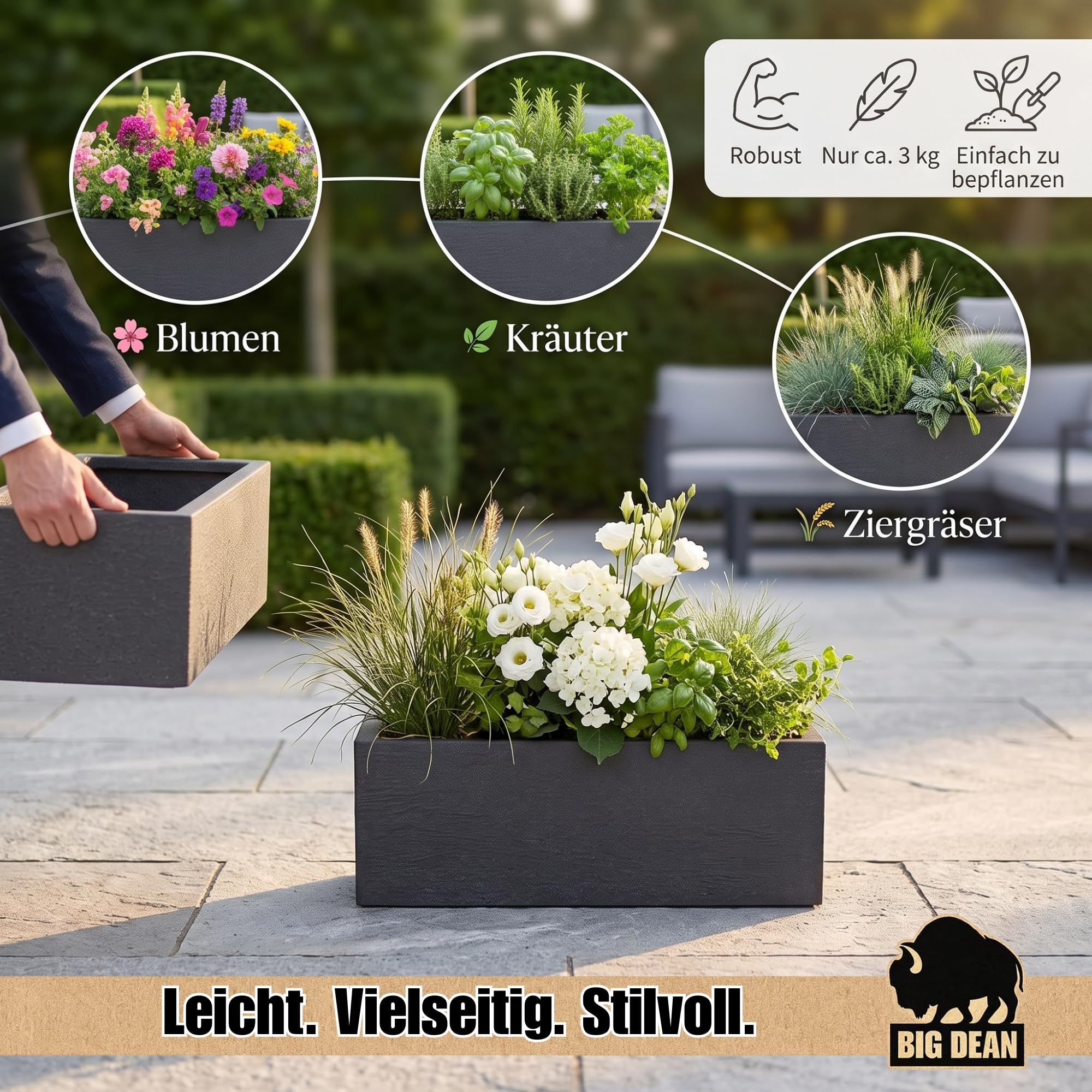 BigDean 2 Stück Blumenkübel XL 80x30 Made in Europa