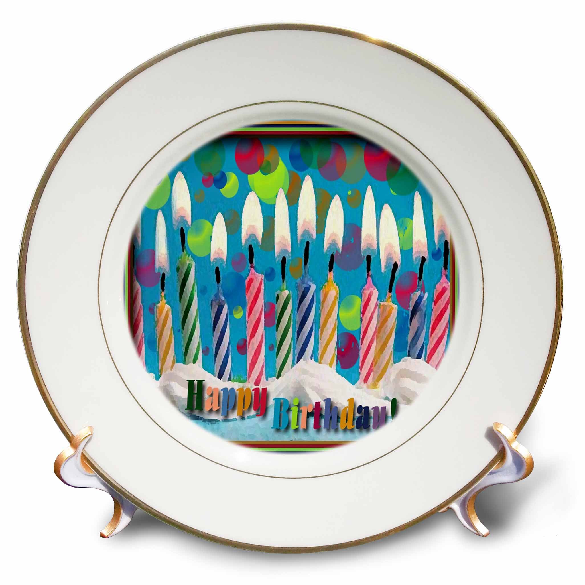 3dRose cp_13054_1 Candles on a Cake Happy Birthday Porcelain Plate, 8-Inch