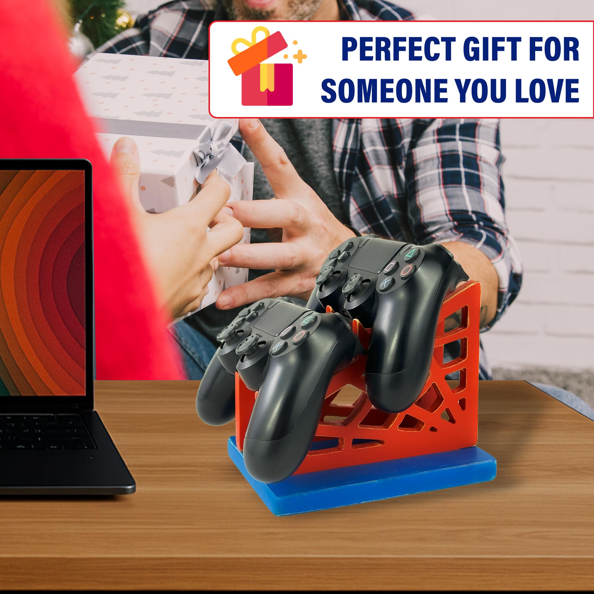 Organizador de madera con soporte para auriculares y soporte para controlador de juego, regalo único para marido, novio, jugadores, amantes de los juegos, accesorio de juego (araña)