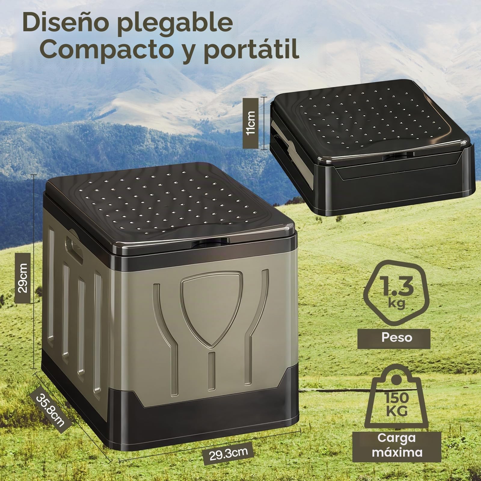 WC Portatil, Inodoro Portátil, Soporta hasta 150KG MAX, Baño Portatil, Baño Seco Camper, Baños Portatiles, con Bolsa de Almacenamiento, Bolsa de Basura y Cojín, para Exteriores Viagens Longas