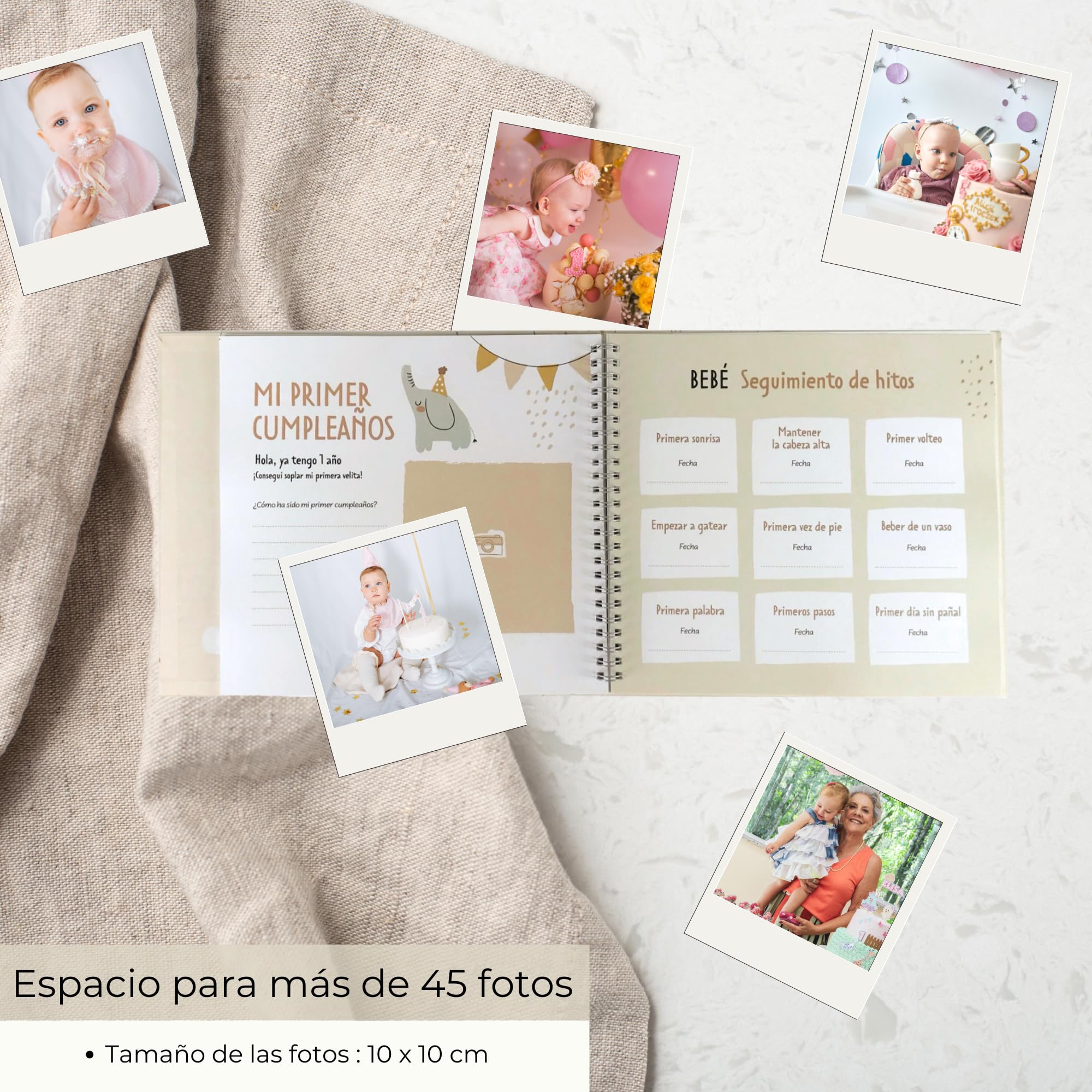 HUBORNS – Libro de recuerdos del bebé desde el nacimiento hasta los 5 años, álbum de fotos y diario para anotar momentos especiales, regalo ideal para padres primerizos y baby shower — view 7