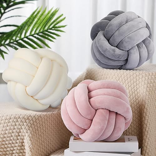 Macarrie 3 piezas de almohada de bola de nudo de 86 pulgadas almohada redonda suave cojín creativo de felpa con forma anudada accesorios de