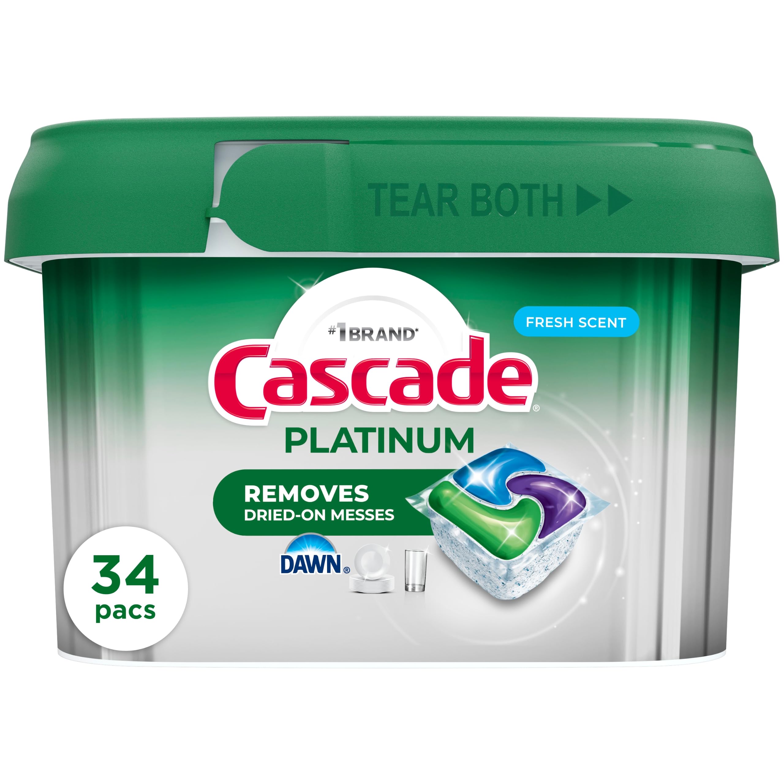 Cascade Platinum Dishwasher Pods, Dishwasher Detergent, Dish Detergent Soap, Fresh, 34 count