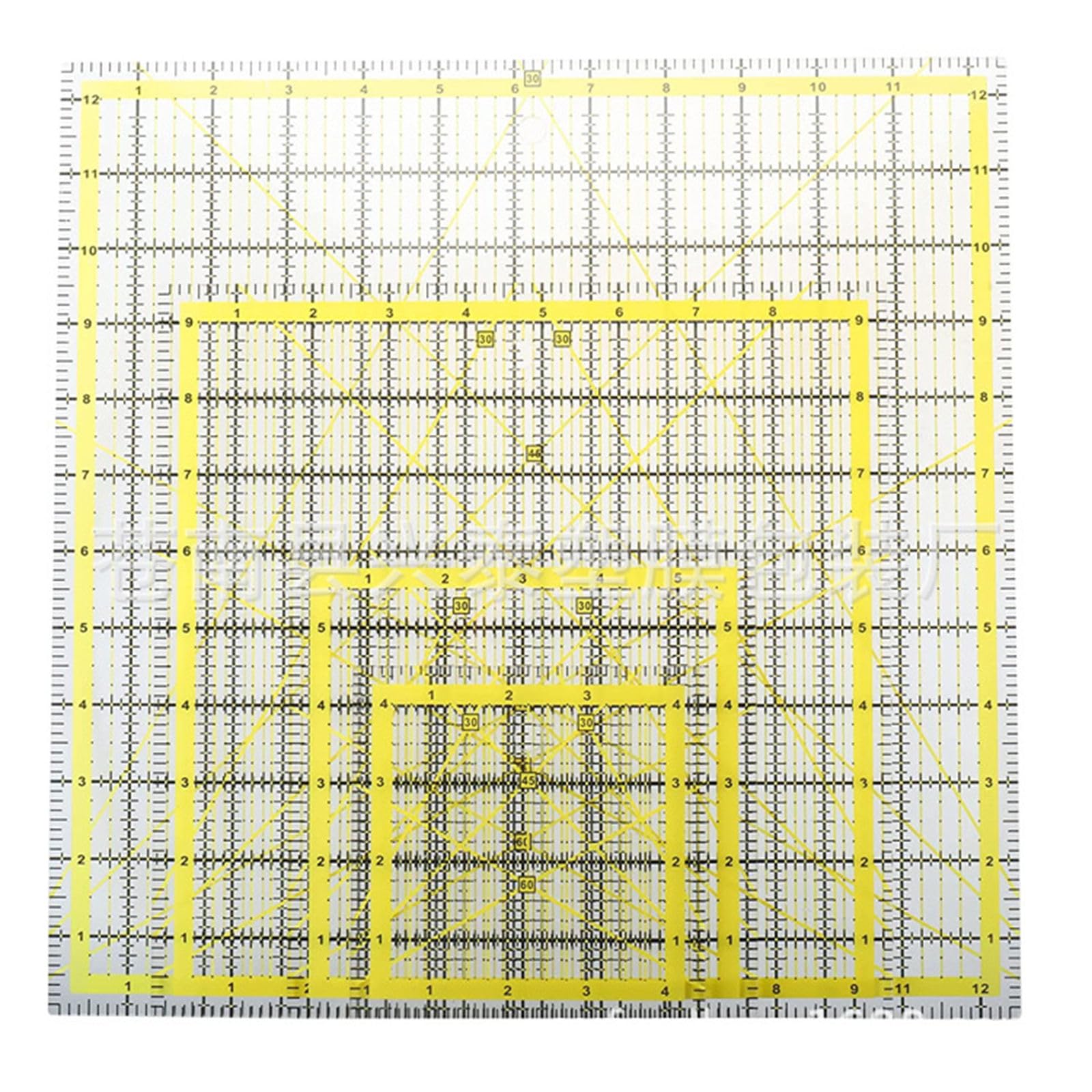 Set di 4 righelli da cucito professionali in acrilico trasparente per trapuntatura e patchwork, strumento di misurazione