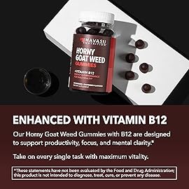 Horny Goat Weed Gummies with Vitamin B12 - Energy, Endurance & Performance Support for Male Health - 60 Count - Vegetarian-Friendly, Non-GMO, Pectin-Based - Raspberry Flavor, 1 Month Supply