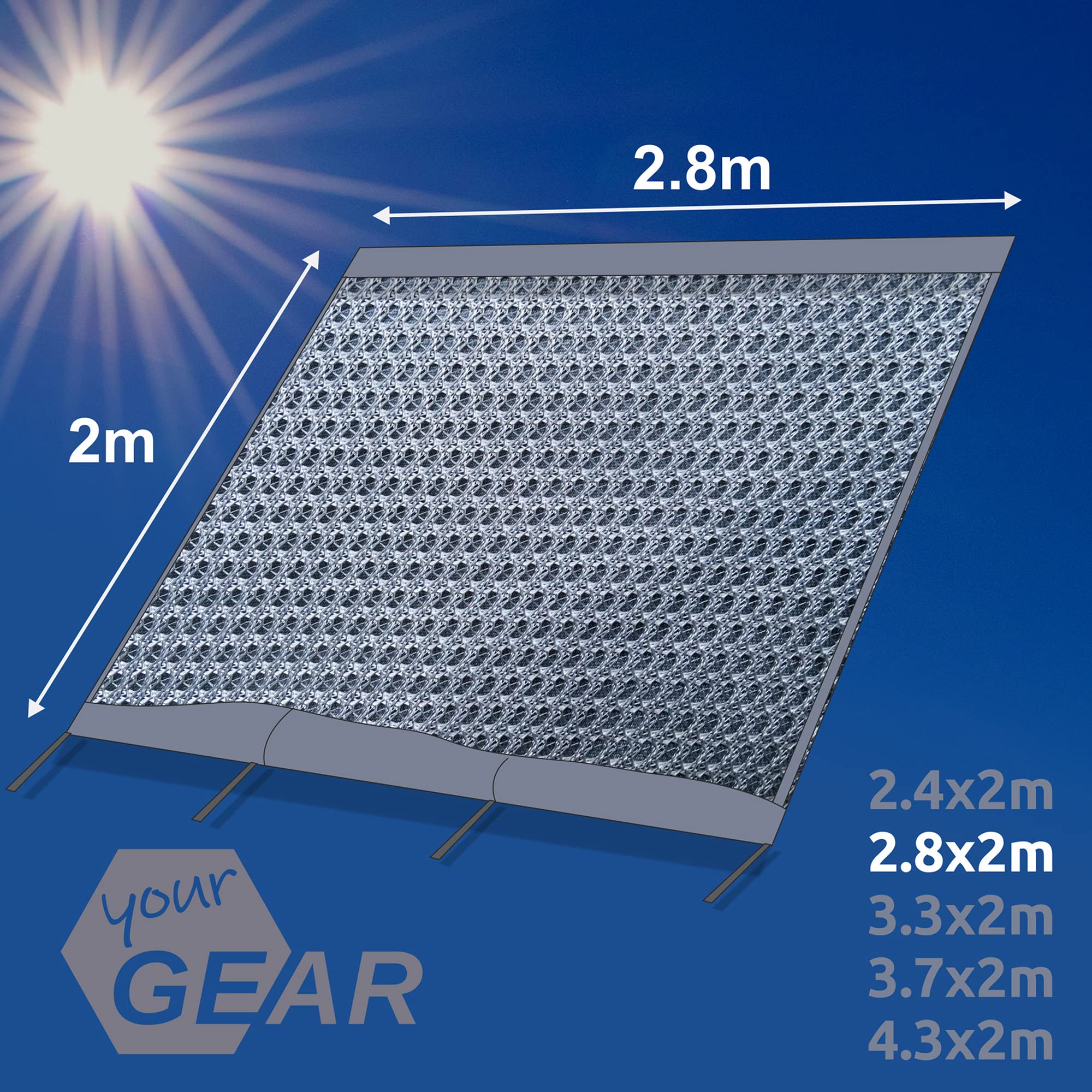 your GEAR Sun & Rain Blocker Paroi avant ou parois latérales pour store banne Différentes tailles Protection UPF 50+, colonne d'eau 5000 mm, 3 passepoil de Ø 4,3, 6,2 et 7 mm, largeurs de 240 à 480 cm