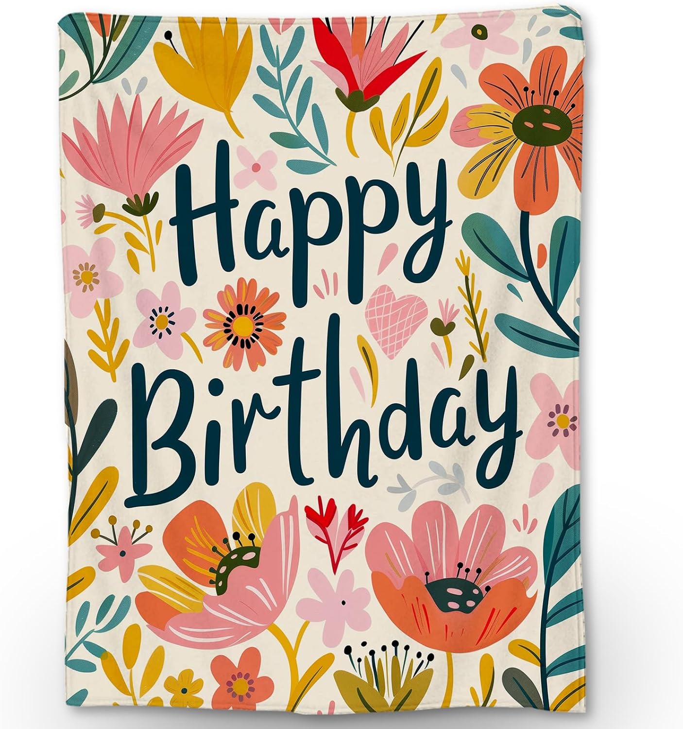 Happy Birthday Blanket, Soft Fuzzy Warm Lightweight Flannel Throw Blanket with Flowers, Ideal for Couch, Bed, Decor, Travel & Outdoor Use, for Women Girls 80×60 in