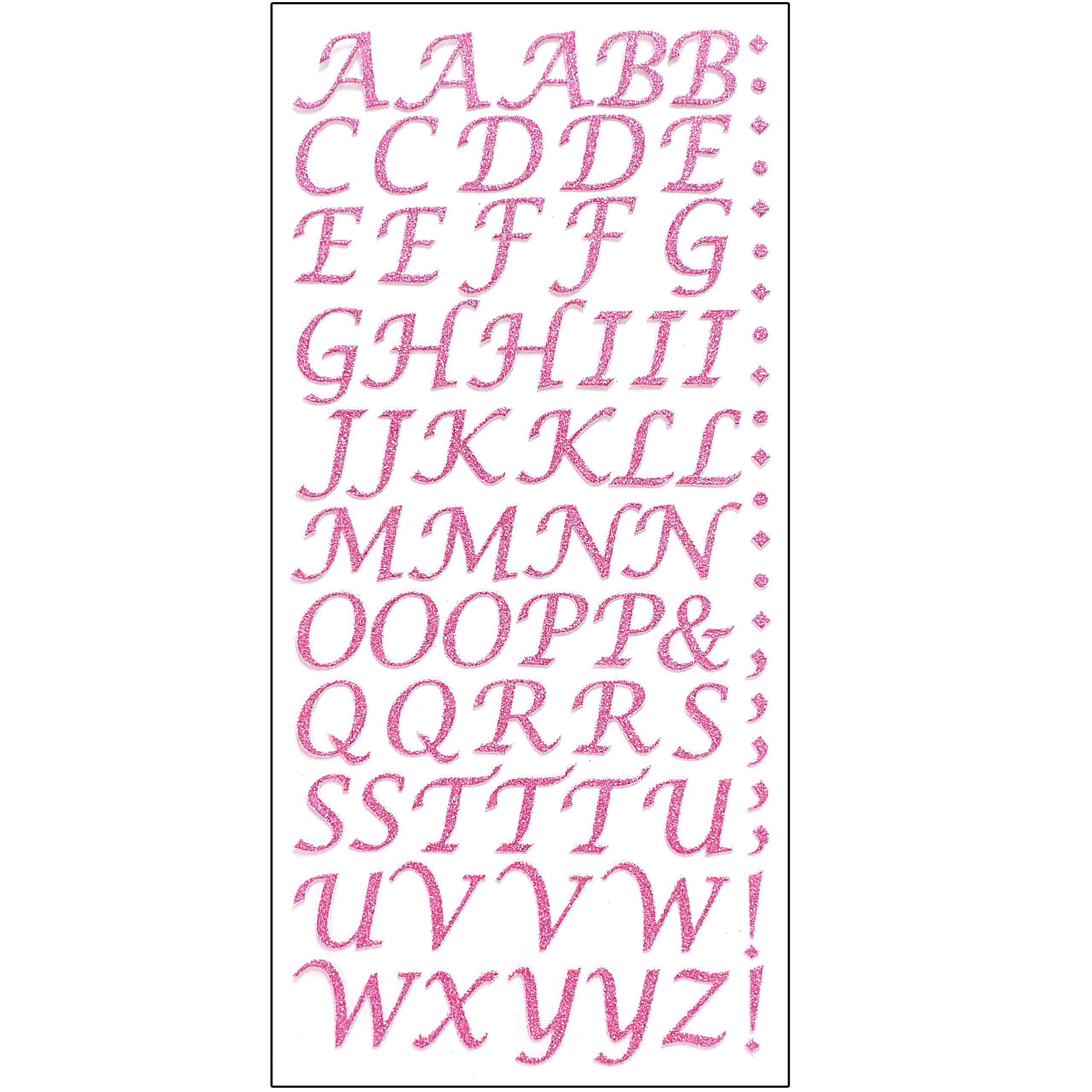 Pebble Eleven Pink 15Mm Glitter Script Letter Stickers - Self Adhesive Alphabet Birthday Card Embellishments (Pink)