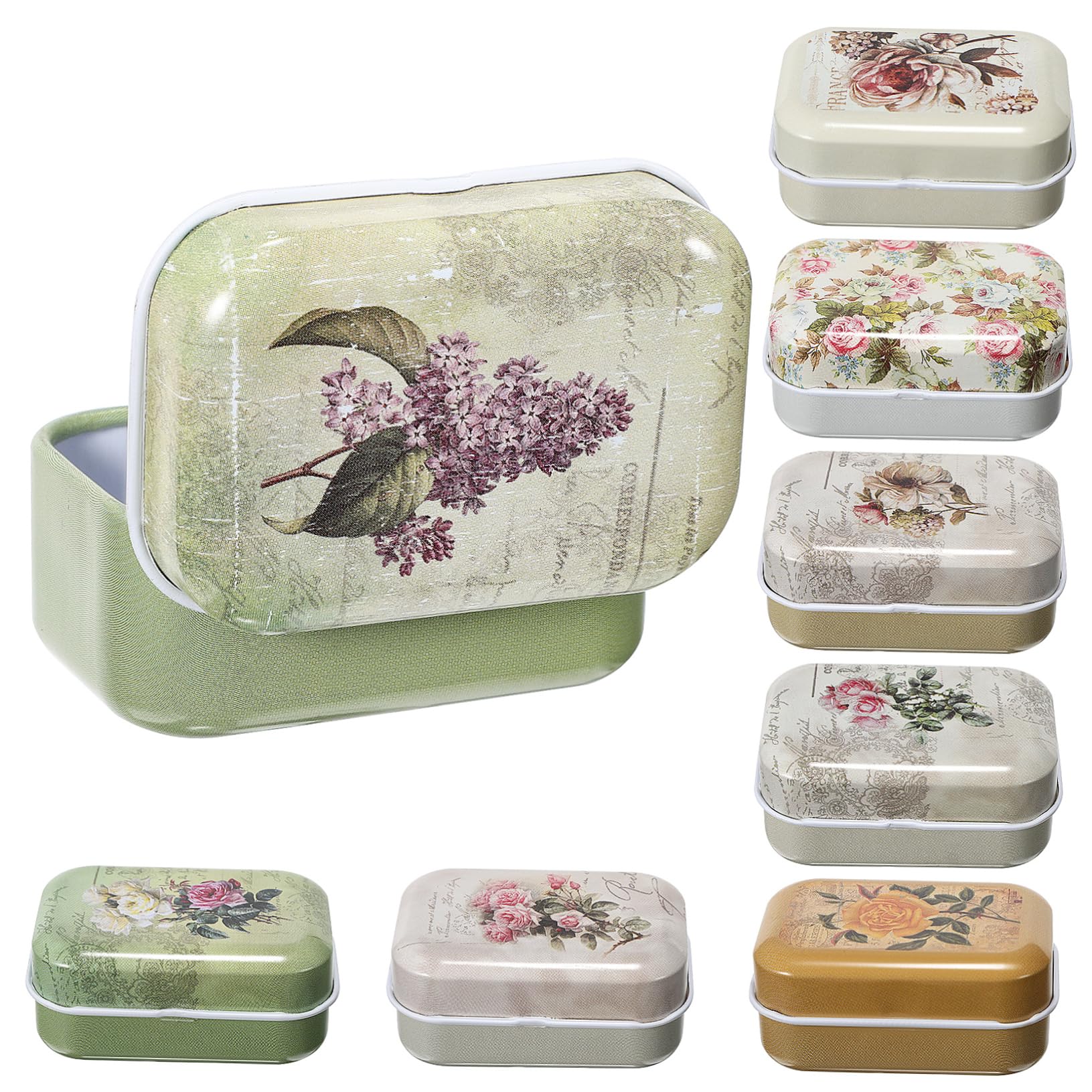 8piezas Caja De Almacenamiento Vintage De Hojalata Con Tapa De Organizador Floral Para Joyas Y Accesorios Pequeños Caja Decorativa De Resistente