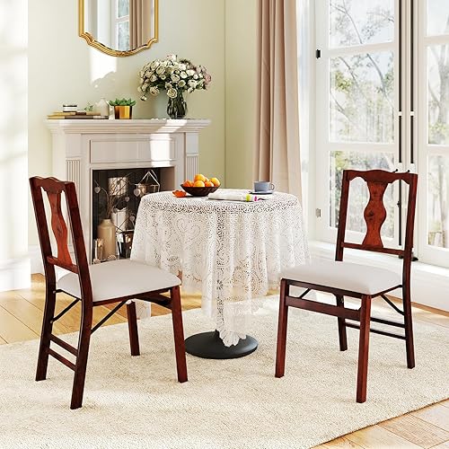 Miniatura 5 de Giantex Juego de 2 sillas de comedor plegables, sillas de comedor tapizadas con cómodos asientos acolchados, marco de madera de goma, almohadillas