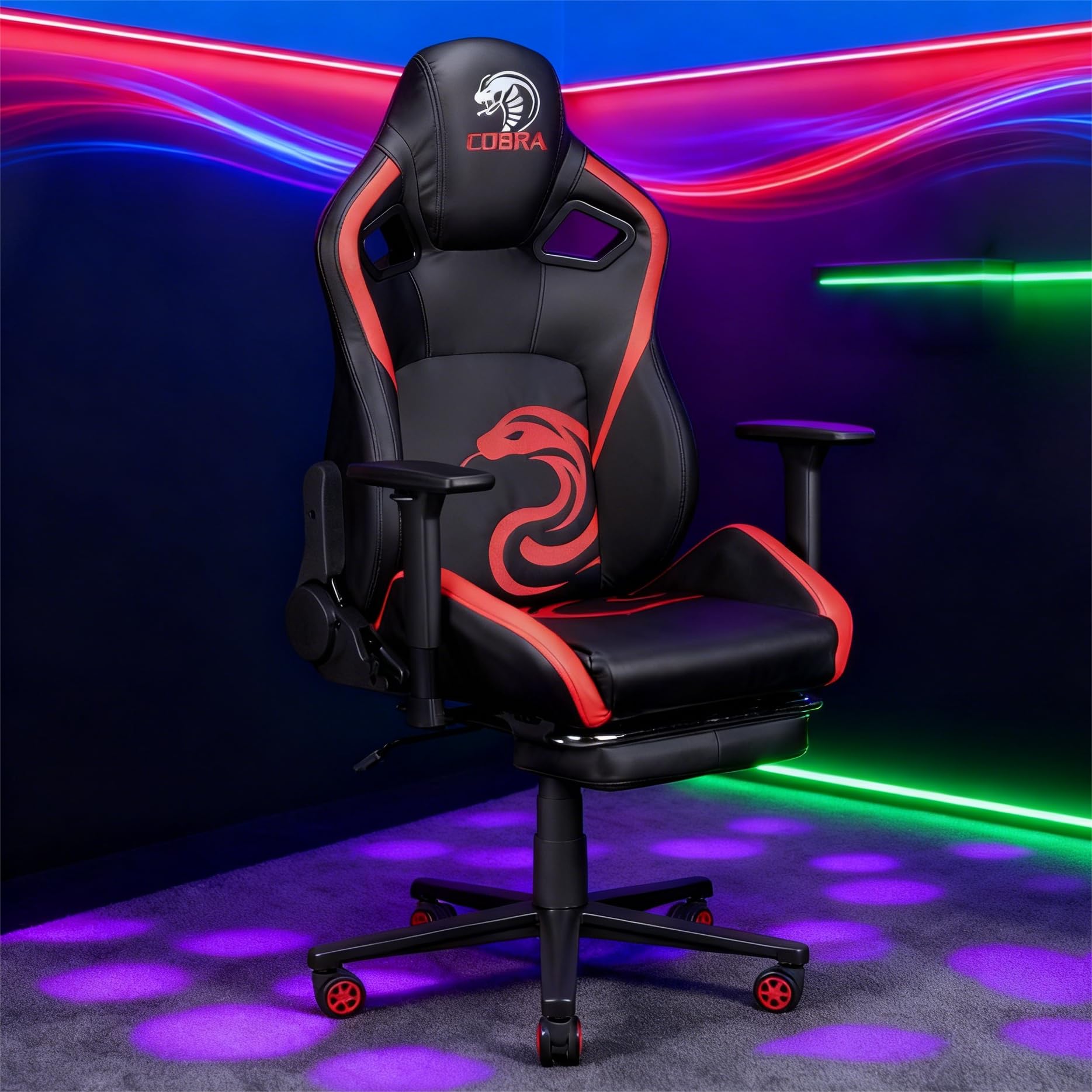 NiTHO COBRA GM Gaming Chair Ergonomic Office Chair | Reclining Computer Desk Chair with 3D Adjustable Armrests, 135° Backrest Tilt, Retractable Footrest, Class 4 Gas Lift, Heavy Duty Base, Red & Black-image-9