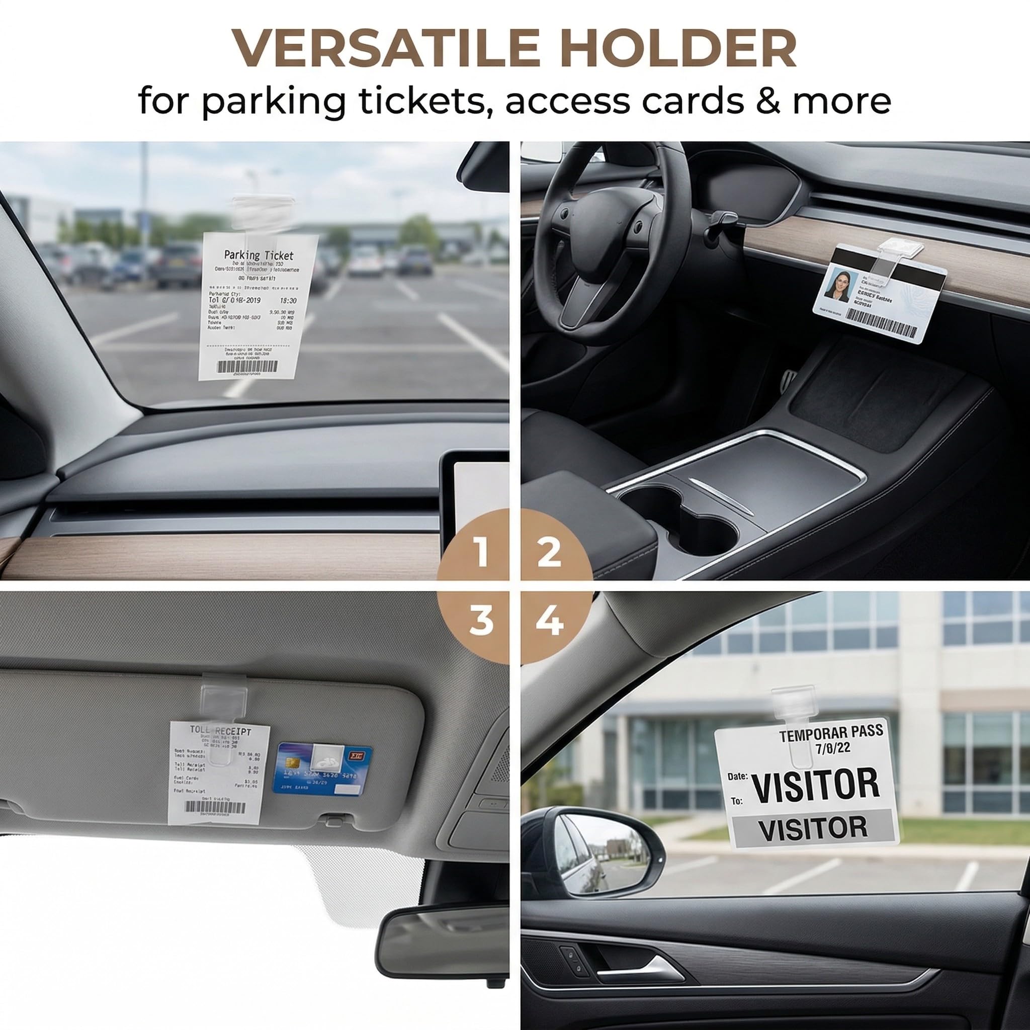 4 Piezas Clips Adhesivos para Tickets, Soporte de Parches para Parabrisas, Porta Tickets para Coche, Soporte para Tarjetas y Documentos Adhesivo