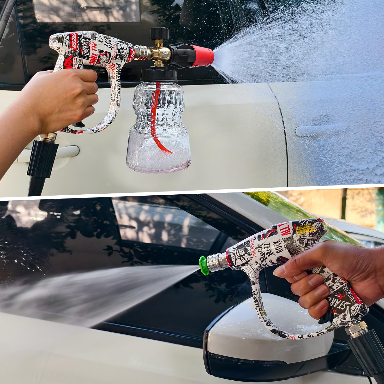 BEAR FORCE Pistolet de nettoyage haute pression M22-ID14mm & 1/4" Connecteur rapide Lance de mousse à neige 1L pour Karcher K1 K2 K3 K4 K5 K6 K7, Lavage de voiture, Nettoyage de voiture, Entretien