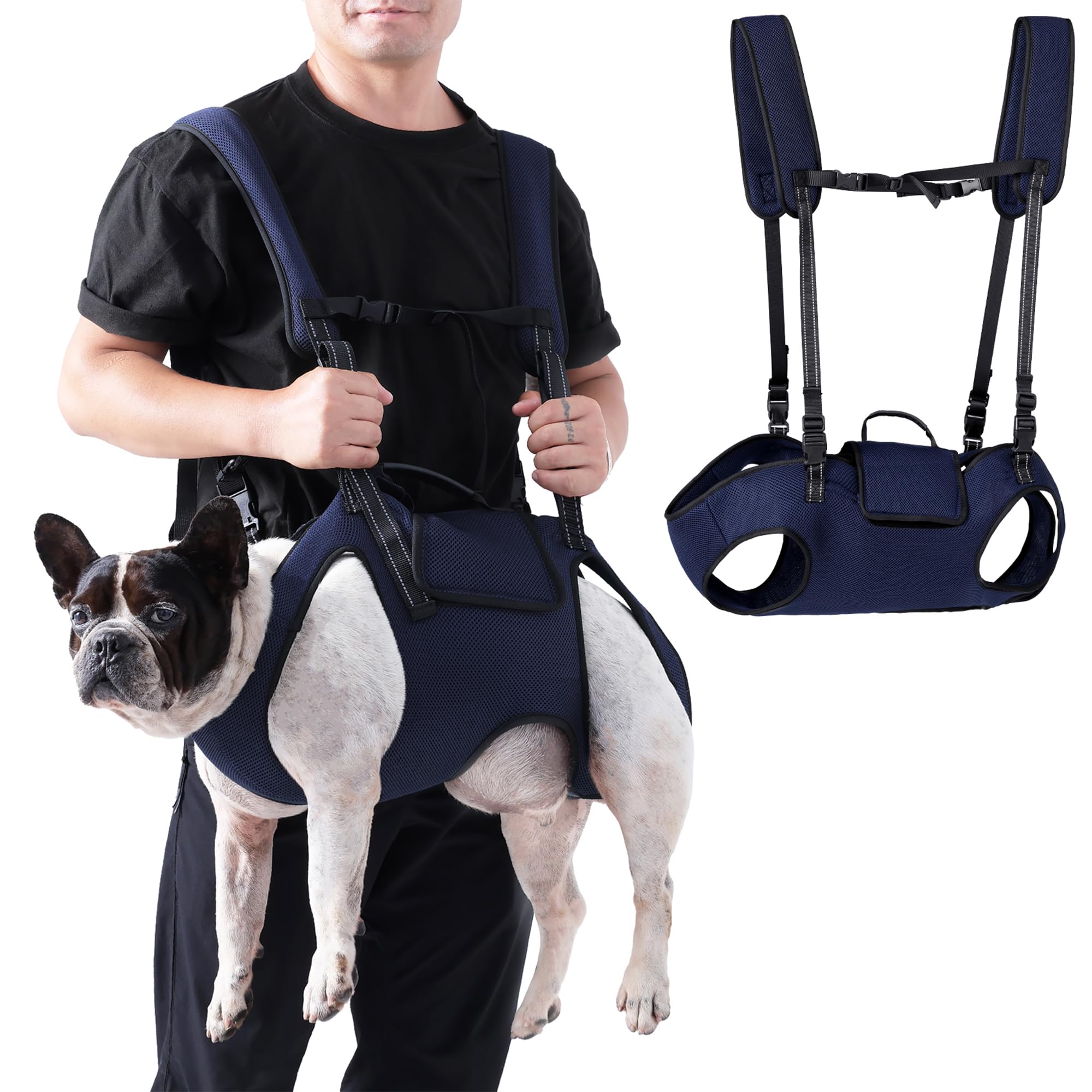 Dog Backpack Carrier for Medium Large Dogs, Easy-fit Pet Front Carring Bag for Old Disabled Joint Injuries Arthritis, Adjustable Pet Backpack Legs Out Chest Carriers for Traveling Hiking Camping，L