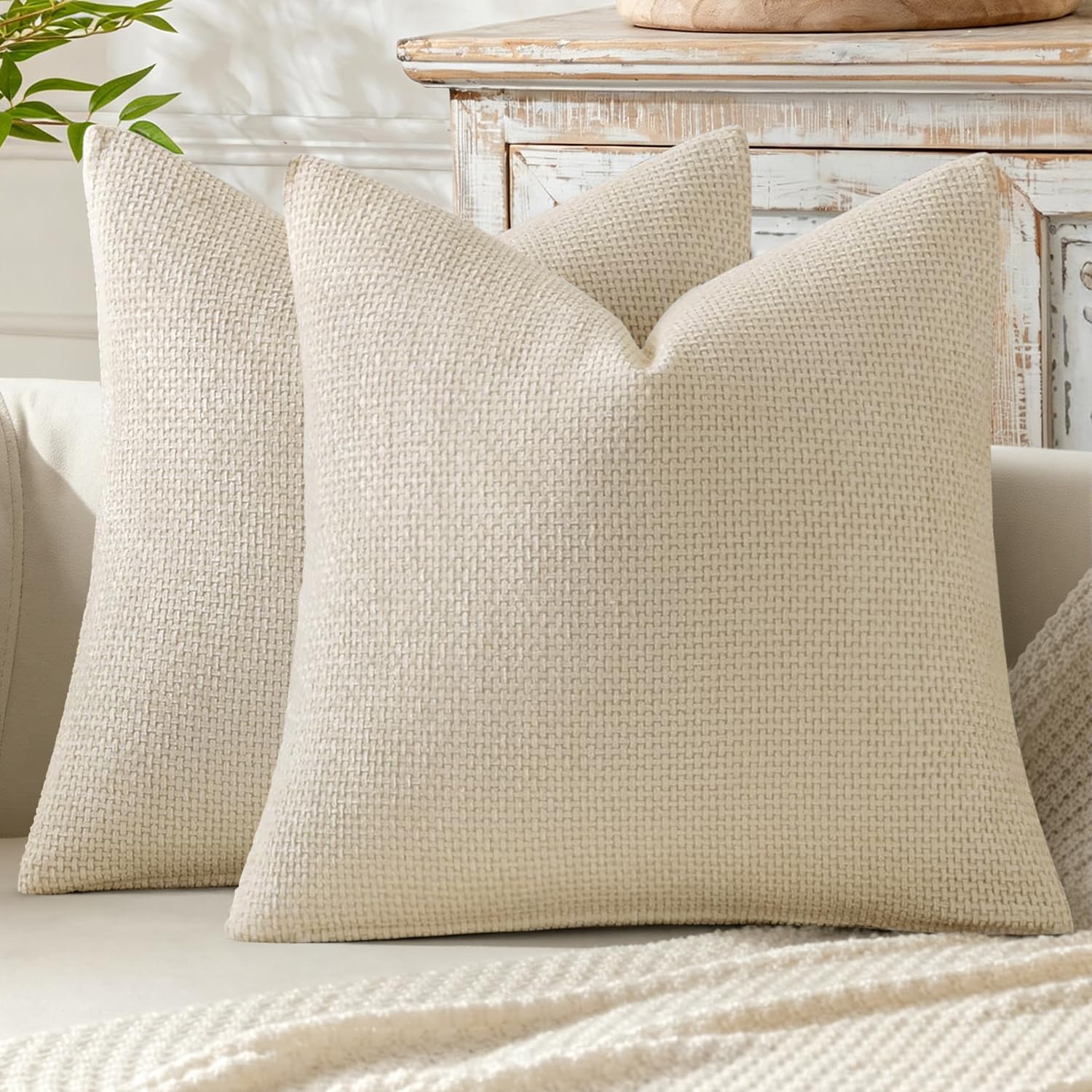 MIULEE Decorative Couch Throw Pillow Covers 16x16 Inch Neutral Cream 2 Pack