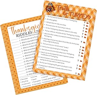 30PCS Thanksgiving Party Game Cards for Adults Family Office Large Groups | 5"x7" Double-sided 2 Games in 1 Game Cards - True or Turkey and Riddles with Answer for Thanksgiving Activities Icebreaker