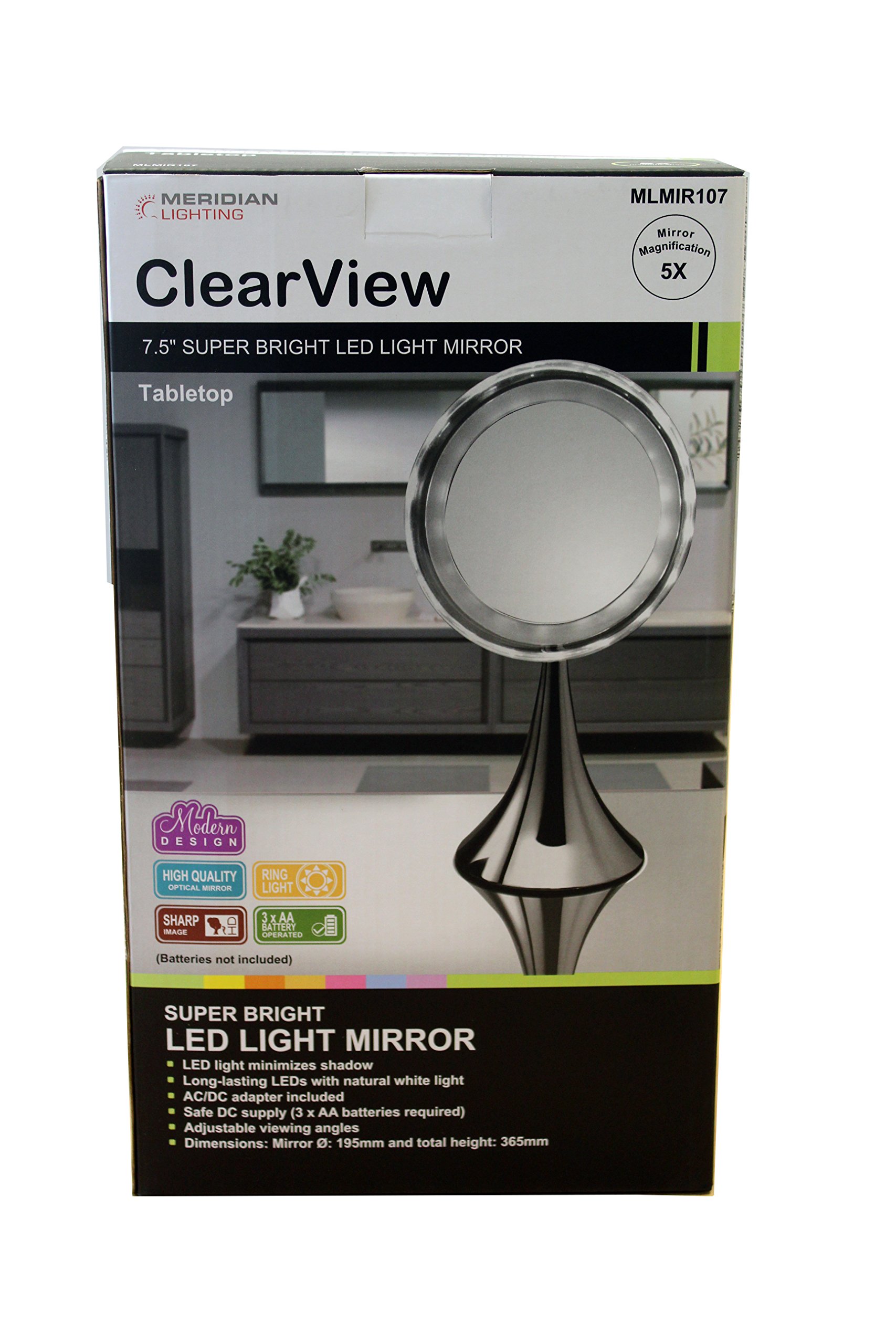 Clearview 7.5" Super Bright LED Tabletop Light Make Up Mirror 5x Magnification with Adapter MLMIR107