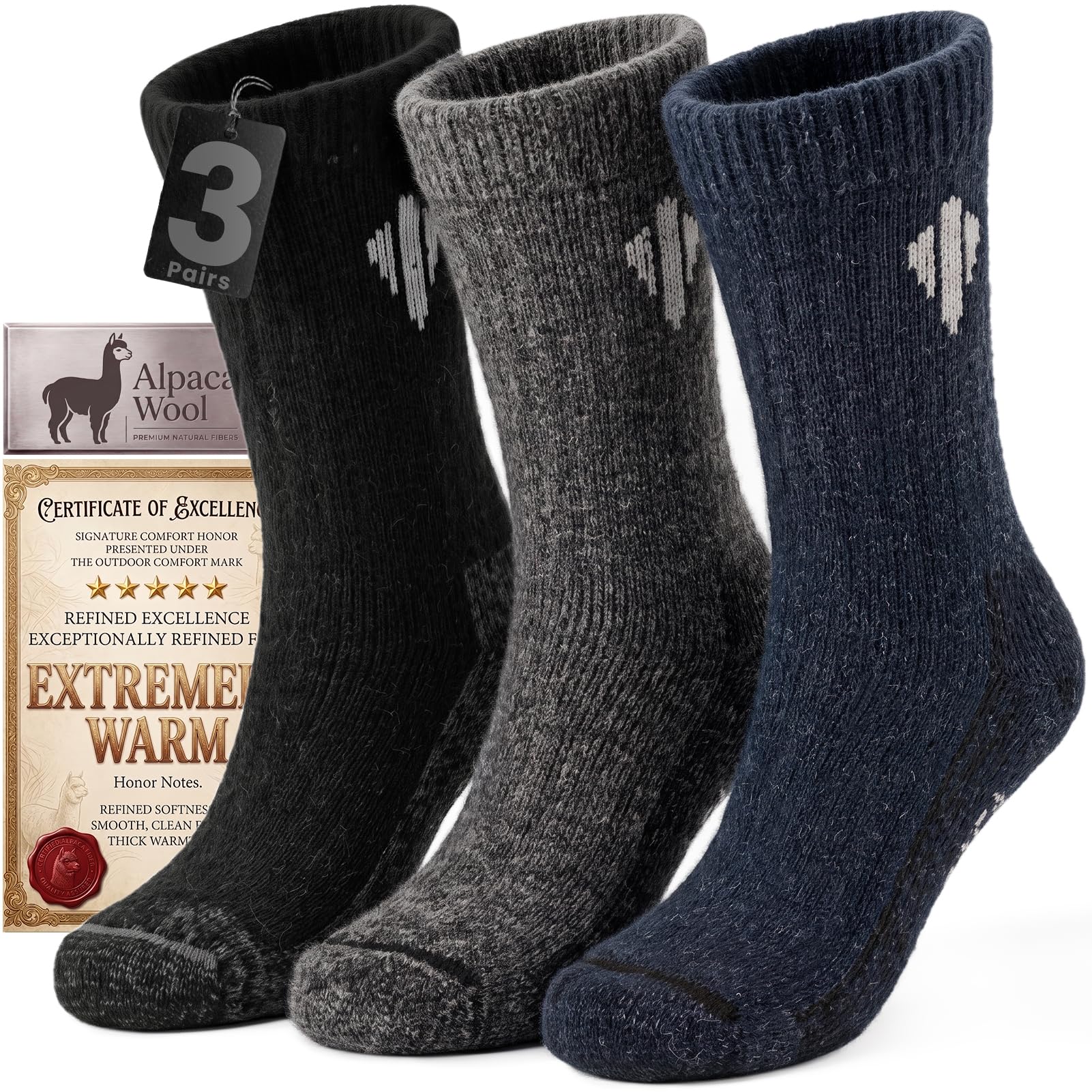 Heat equation Alpaca Socks for Men & Women, Thick Warm Wool Crew for Hiking | Moisture Wicking, Heavyweight, Breathable, Temperature Regulating, Cushioned, Arch Compression Support