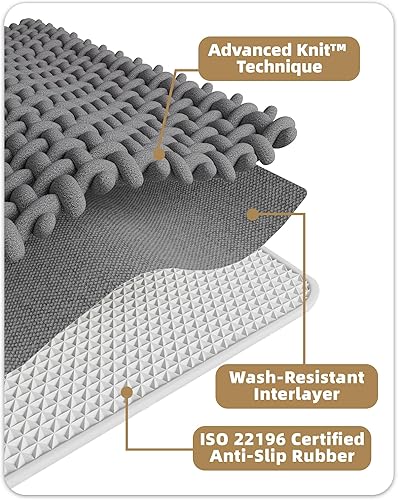 Miniatura 4 de Color&Geometry Alfombras de baño grandes de felpilla mejoradas más densas, 24 x 36 pulgadas, antideslizantes, absorbentes, color caqui, para baño,