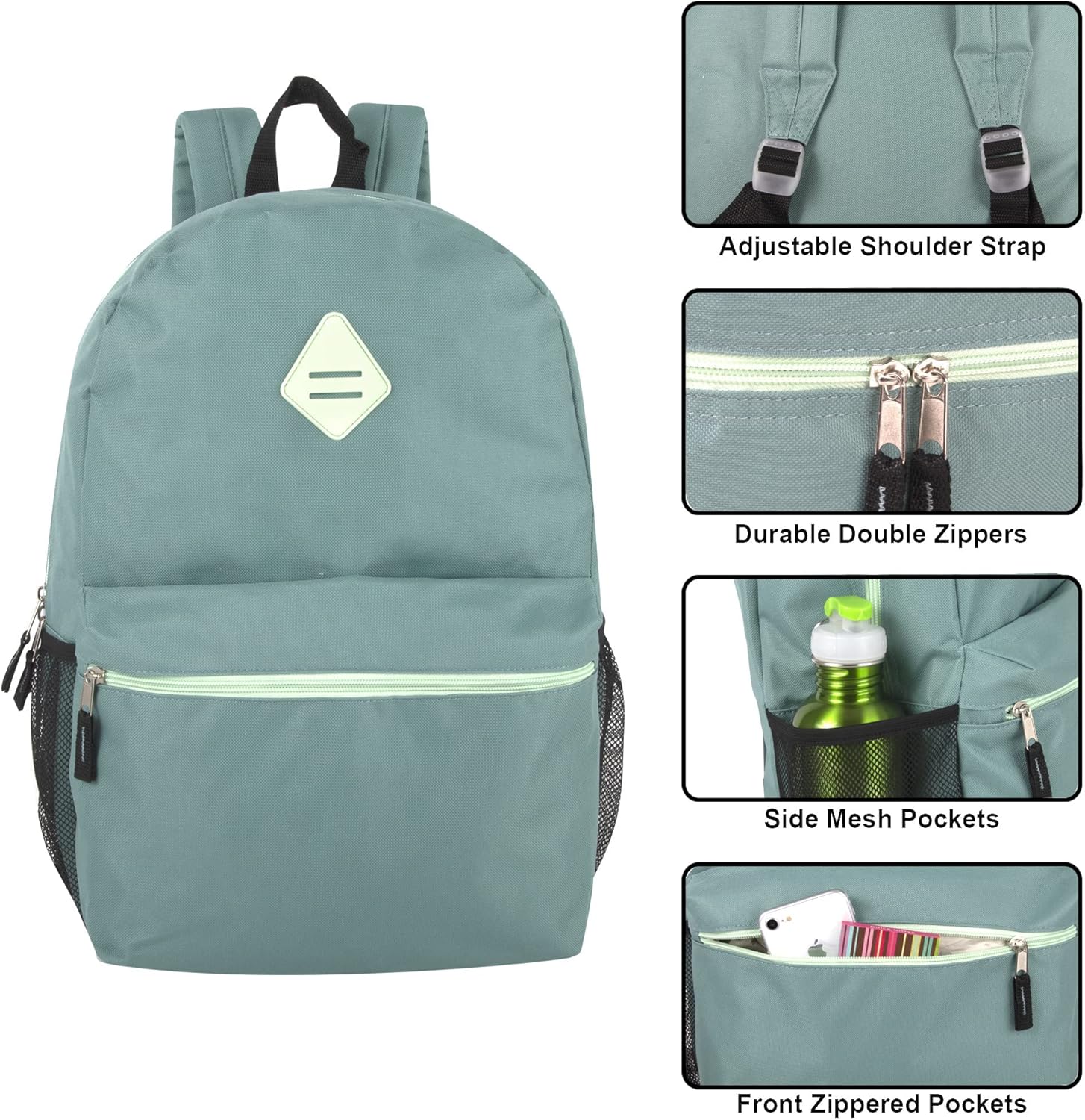 Trail maker Wholesale 19 Inch Backpacks With Water Bottle Holder & 30 Piece School Supplies Kits in Bulk 12 Pack Bundles