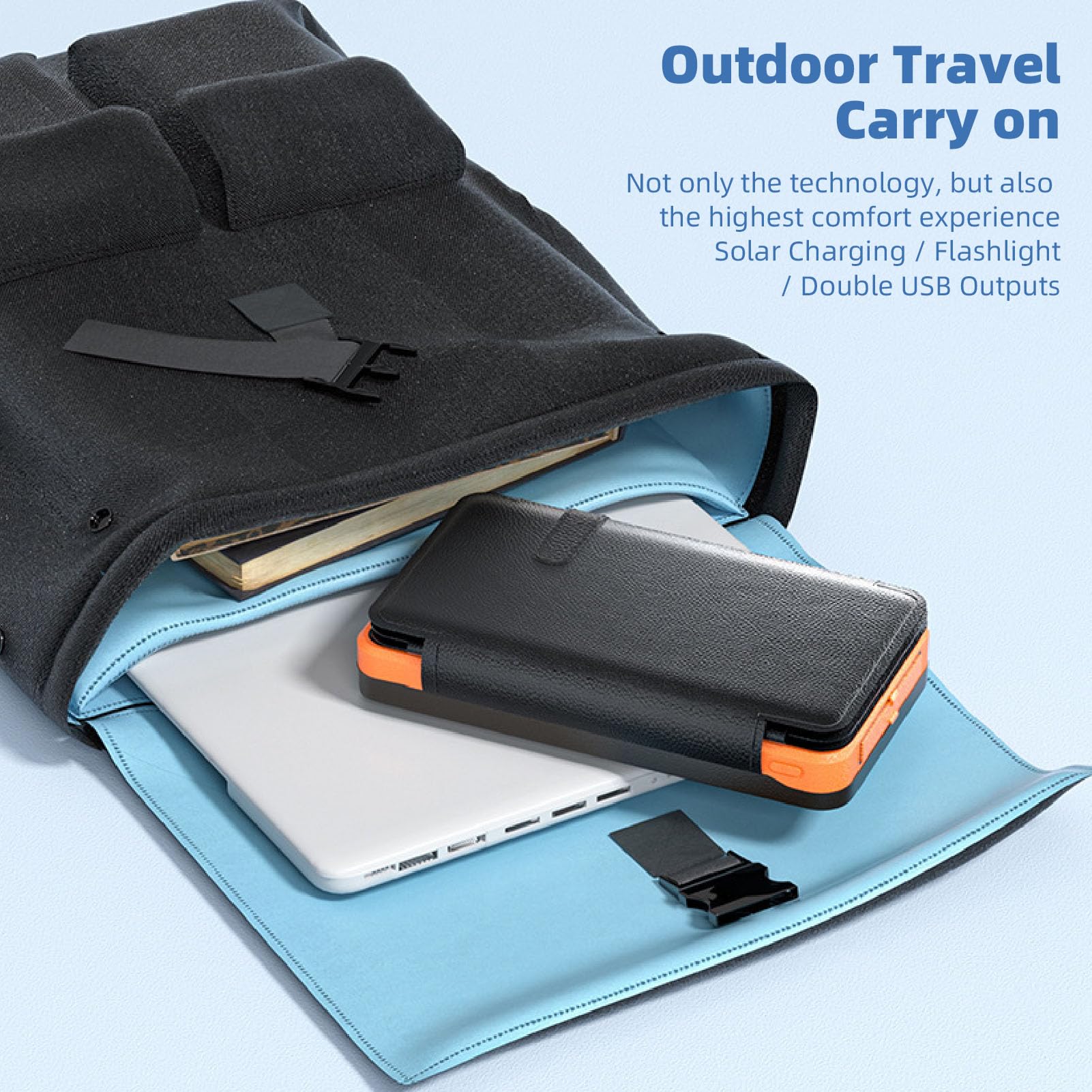 Banque d'alimentation Solaire 20000mAh, Banque d'alimentation sans Fil avec Panneau Solaire Three Fold et Lumière LED et Double Sortie USB, Batterie Externe Imperméable (Orange)