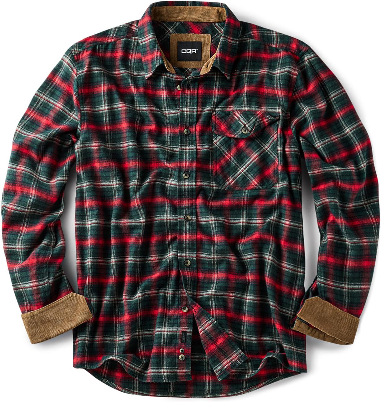 CQR Men's 100% All Cotton Button Down Flannel Shirts, Long Sleeve Brushed Warm Soft Casual Outdoor Plaid Shirt