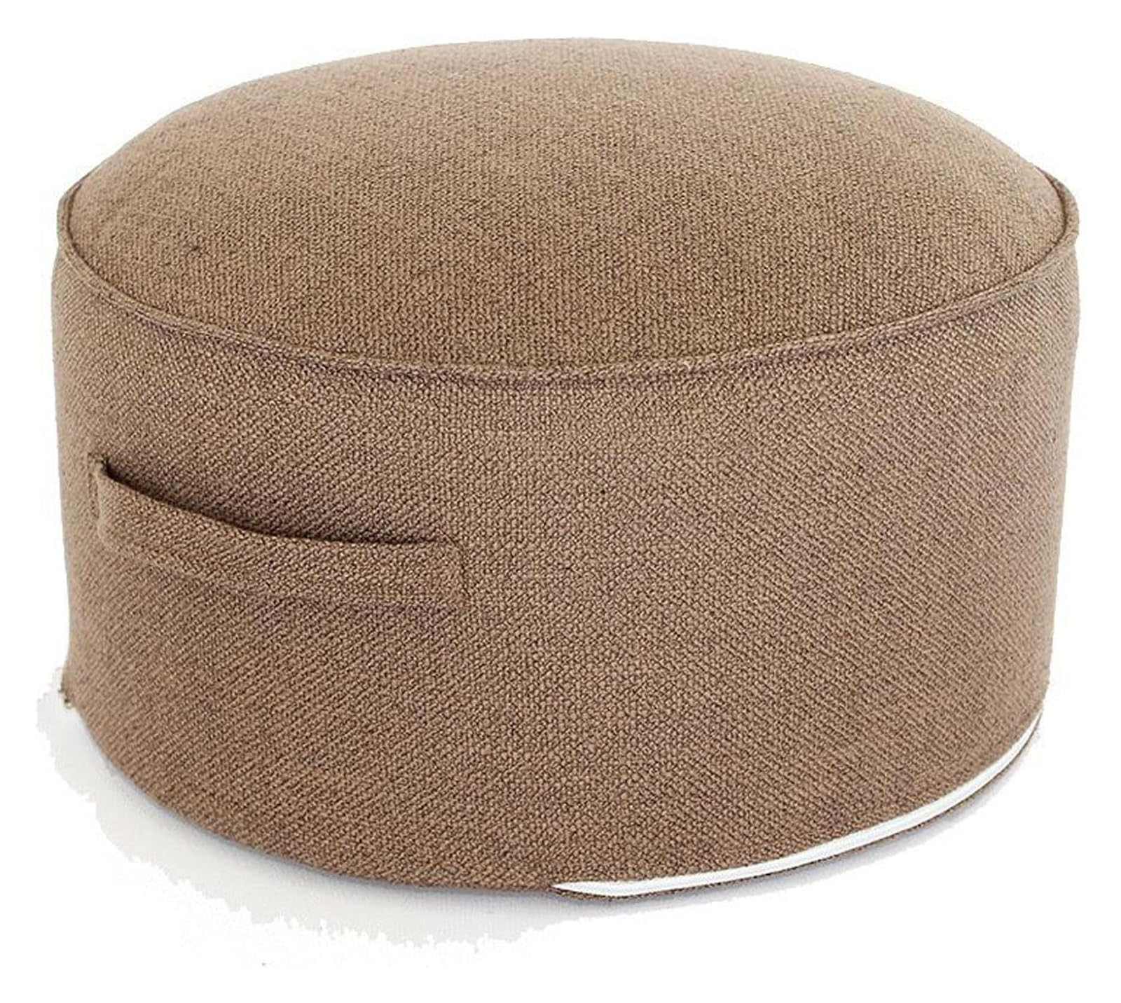 Tabouret repose-pieds rond en lin et coton beige clair 40x40x20 cm pour salon