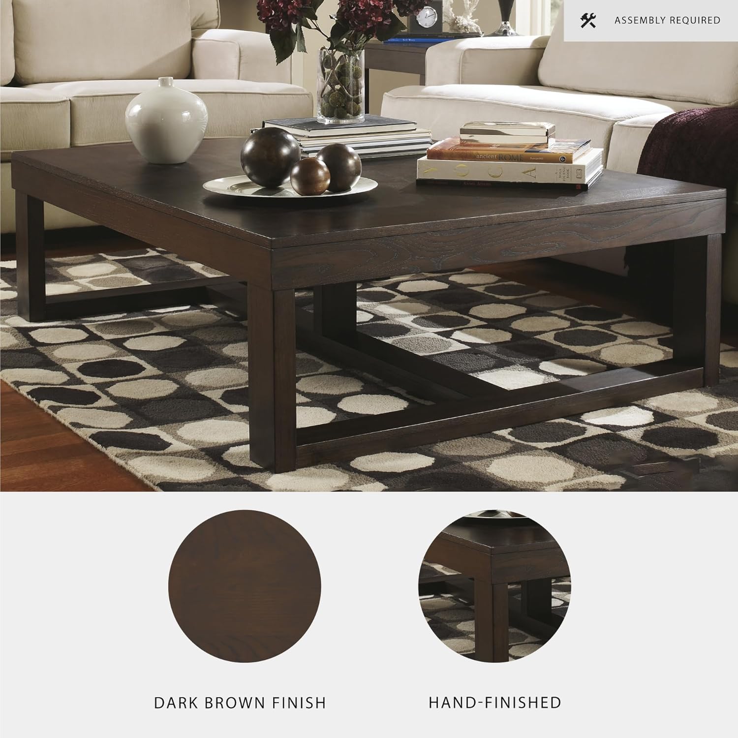 Signature Design by Ashley Watson Oversized Distressed Coffee Table, Dark Brown
