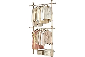 Heavy Duty Load 352LBS Stick Prince Tension Rod Free Standing Wooden Color Width Adjustable Rack