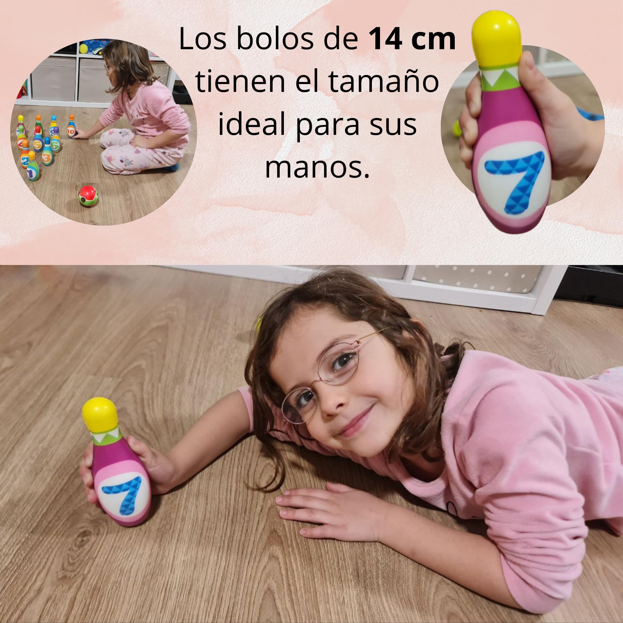 Juego de BOLOS INFANTILES - Juguetes niños 2 años a 4. BLANDO Y SEGURO. 10 Bolos de Gomaespuma de 14cm + 2 Bolas | Incluye Bolsa de Transporte. Para interior y exterior | Regalo niño 2 años a 4 |