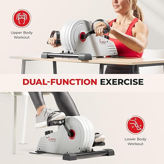 Sunny Health & Fitness Under Desk Bike, Dual Function Portable Pedal Exerciser for Home & Office, Arm/Leg Mini Bike for Seniors, Optional Magnetic, Motorized & Free SunnyFit App Bluetooth Connect