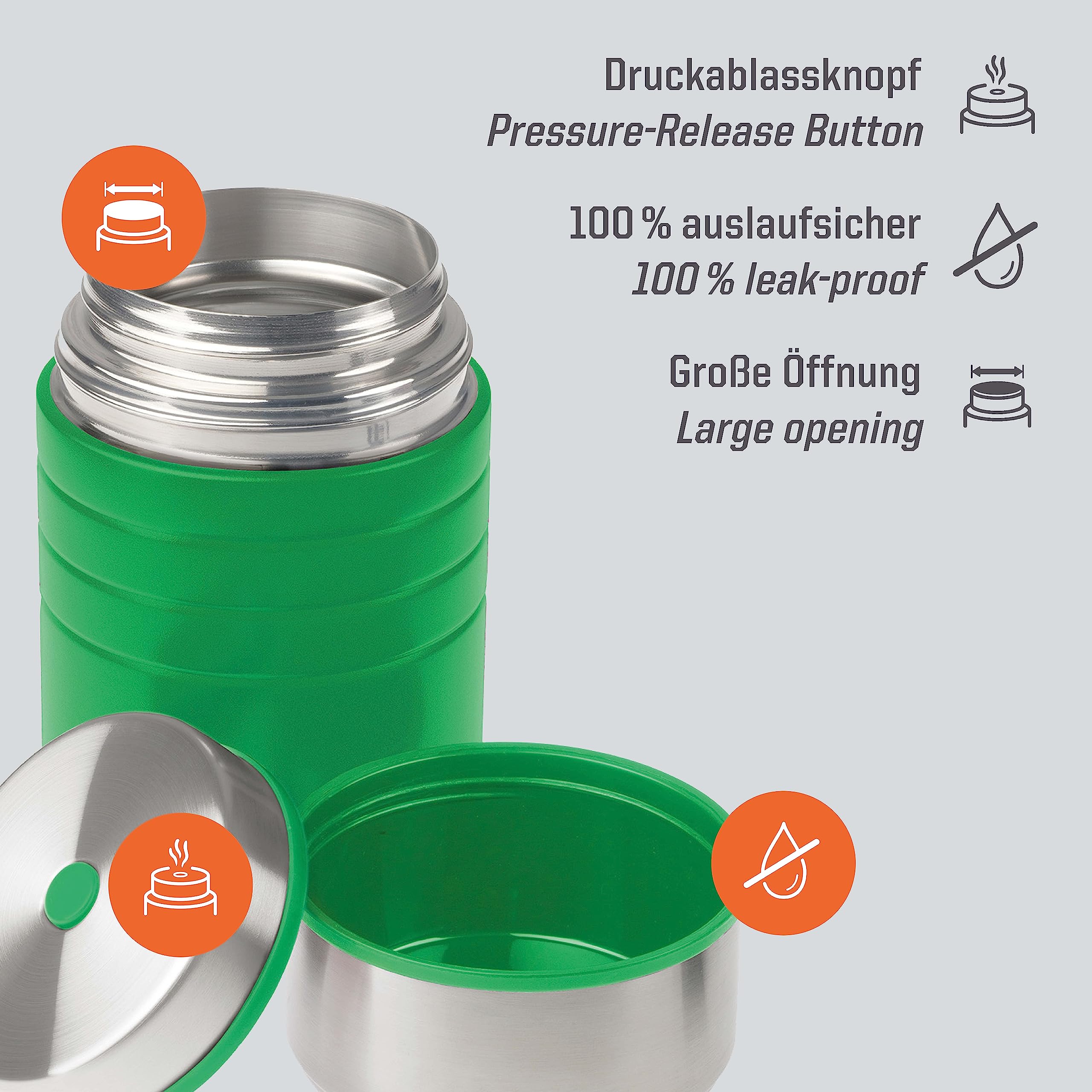 Esbit Majoris - Termo para alimentos, acero inoxidable, sin BPA, color plateado, negro y más, 600 ml, 800 ml y 1000 ml, recipiente para alimentos calientes y fríos, para sopas y ensaladas, para la escuela y el trabajo