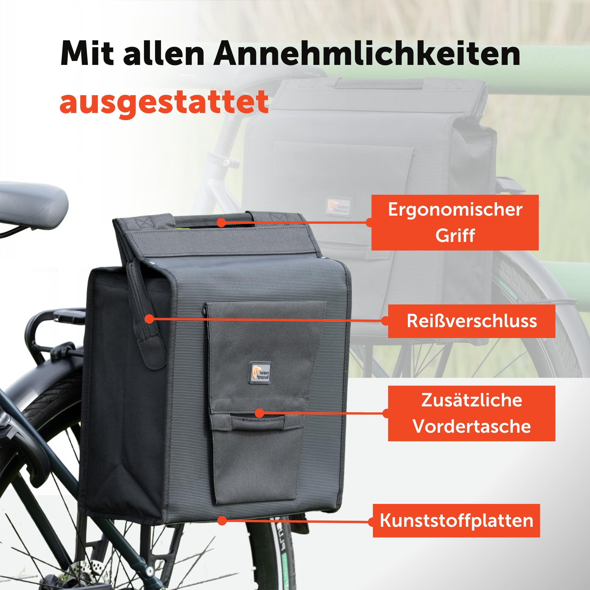 New Looxs Fahrradtasche Shopper 24 L - Einkaufstasche Fahrrad -  Fahrradtasche fr Gepcktrger - Wasserdichtes Polyester - Leicht  Fixierbare Fahrradtasche hinten : Amazon.de: Sport & Freizeit