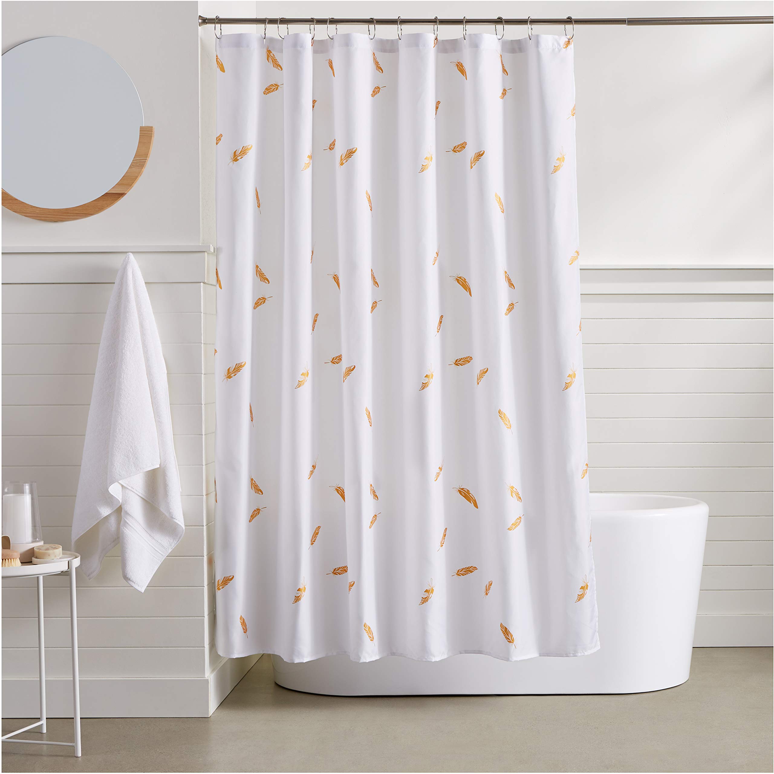 Amazon BasicsBathroom Shower Curtain - Gold Feathers, 72 Inch