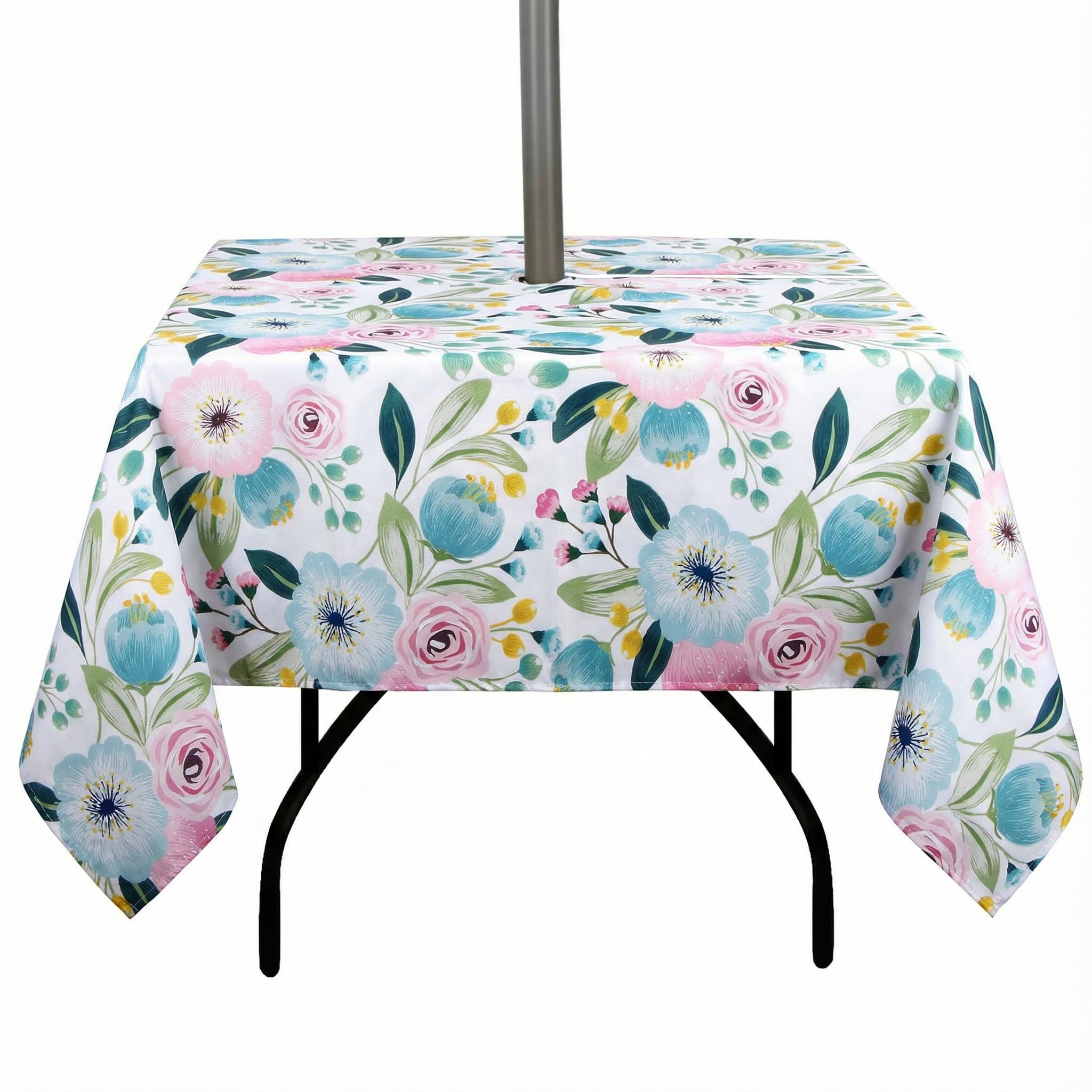 EHouseHome Outdoor Indoor 60inch SquareTablecloth with Umbrella Hole and Zipper, Waterproof Zippered Patio Table Cloths, Spring/Summer Table Covers for Backyard Circular Table/BBQs/Picnic