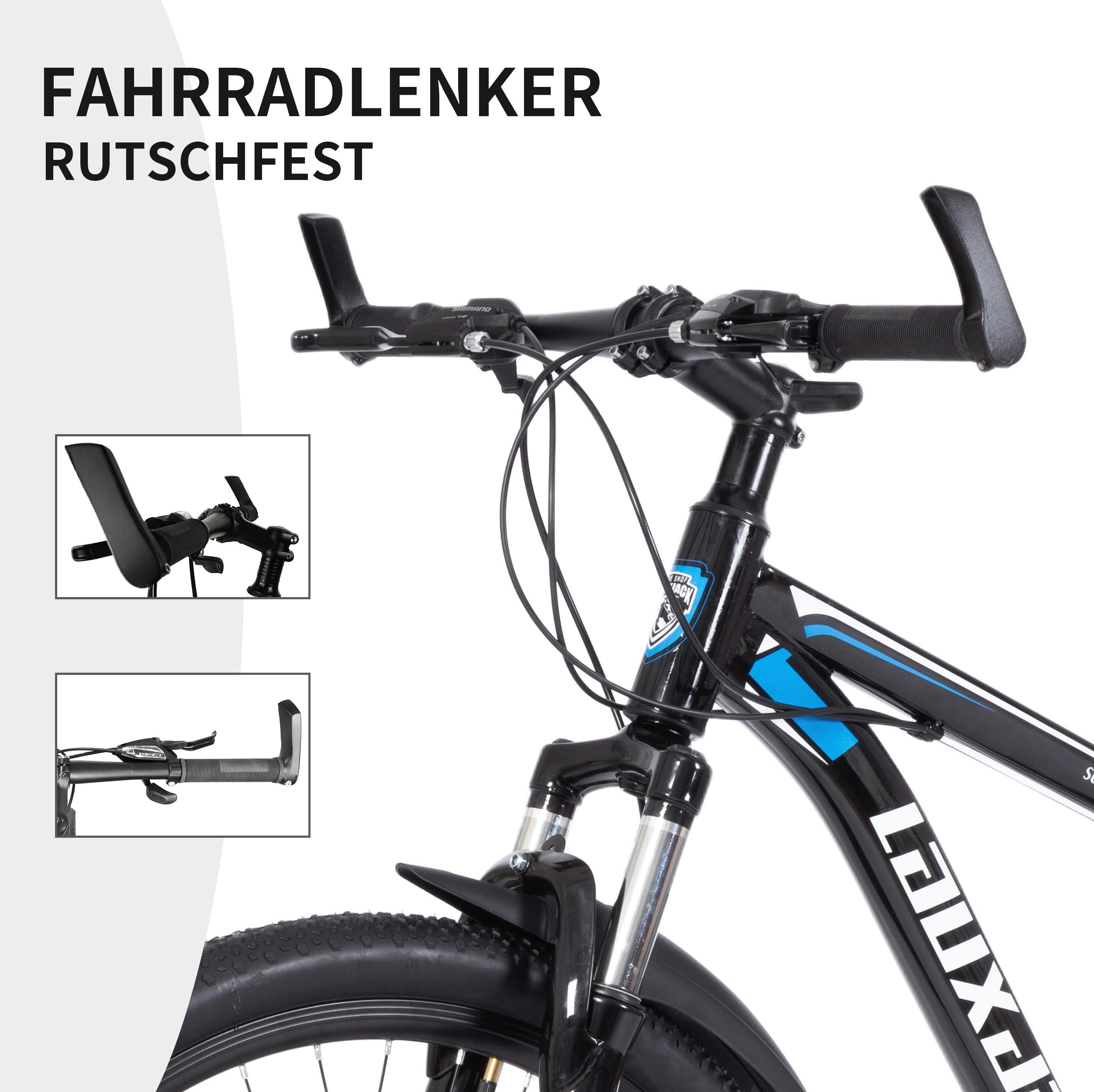 Bicicleta de montaña de 28 pulgadas para hombre y mujer, bicicleta de montaña con cambio de cadena de 21 velocidades, freno de disco y horquilla de suspensión, marco de acero, color azul