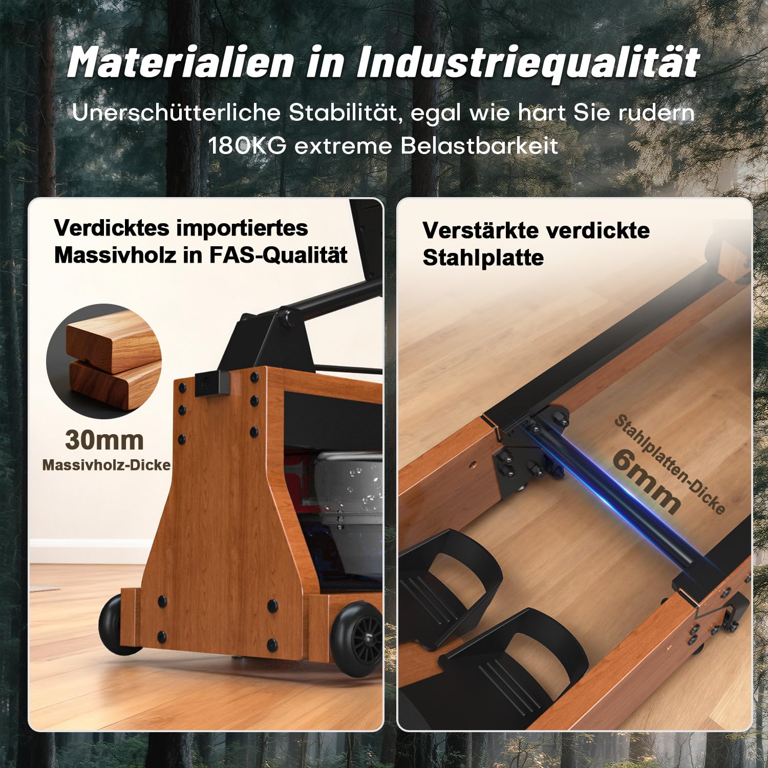 Rudergerät für Zuhause, DMASUN Magnetisches Rudergerät mit Upgrade Doppel-Slide-Rails, APP-Verbindung, 16 Widerstandsstufen, LCD-Datenanzeige, ideal für Cardio-Training