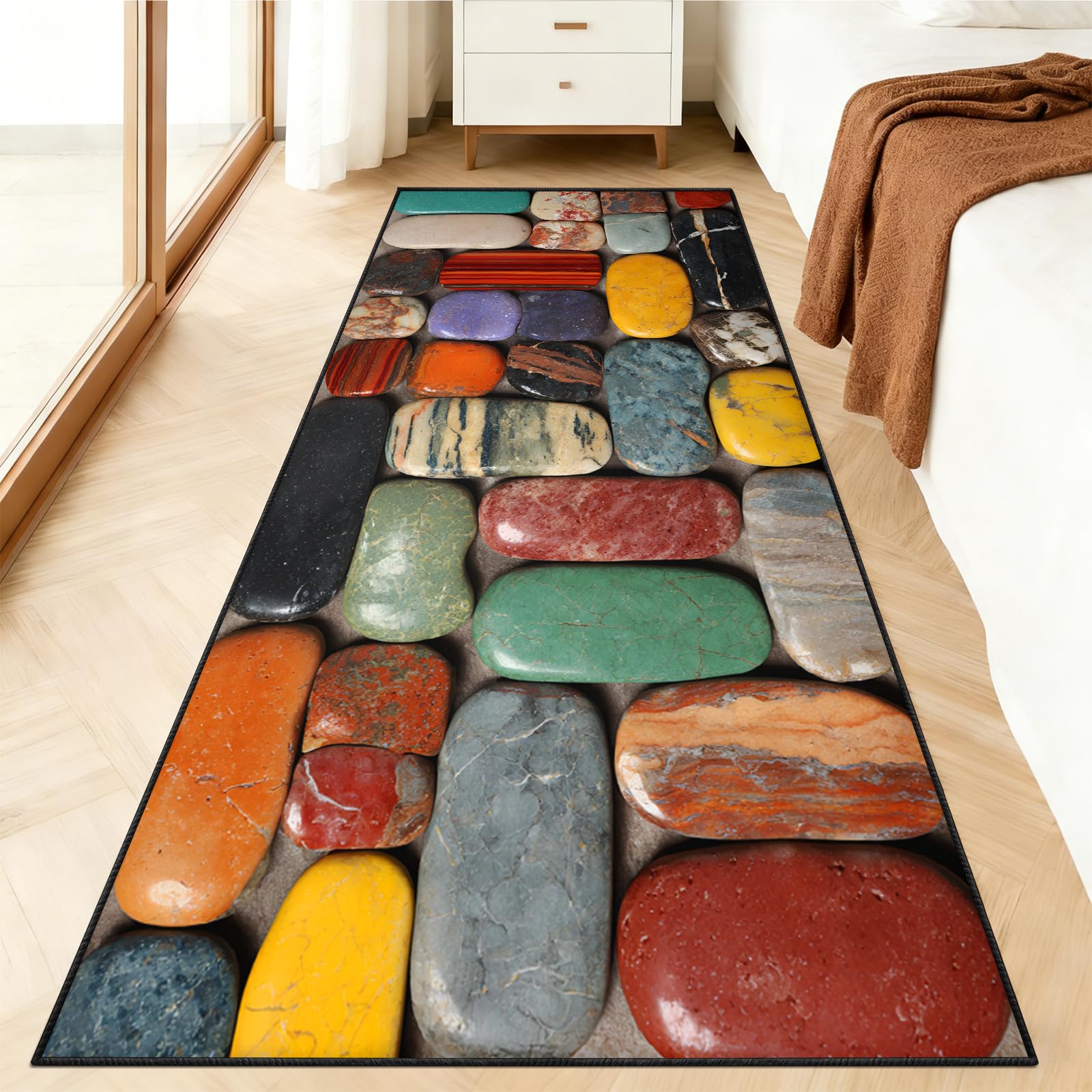 KUKEEUA Rustic Carpet Runner for Hallways, 120x360cm Colored Pebbles Rug for Hallway, 3D Optical Illusion Runner Rug for Living Room, Soft Machine Washable Non-Slip Mats