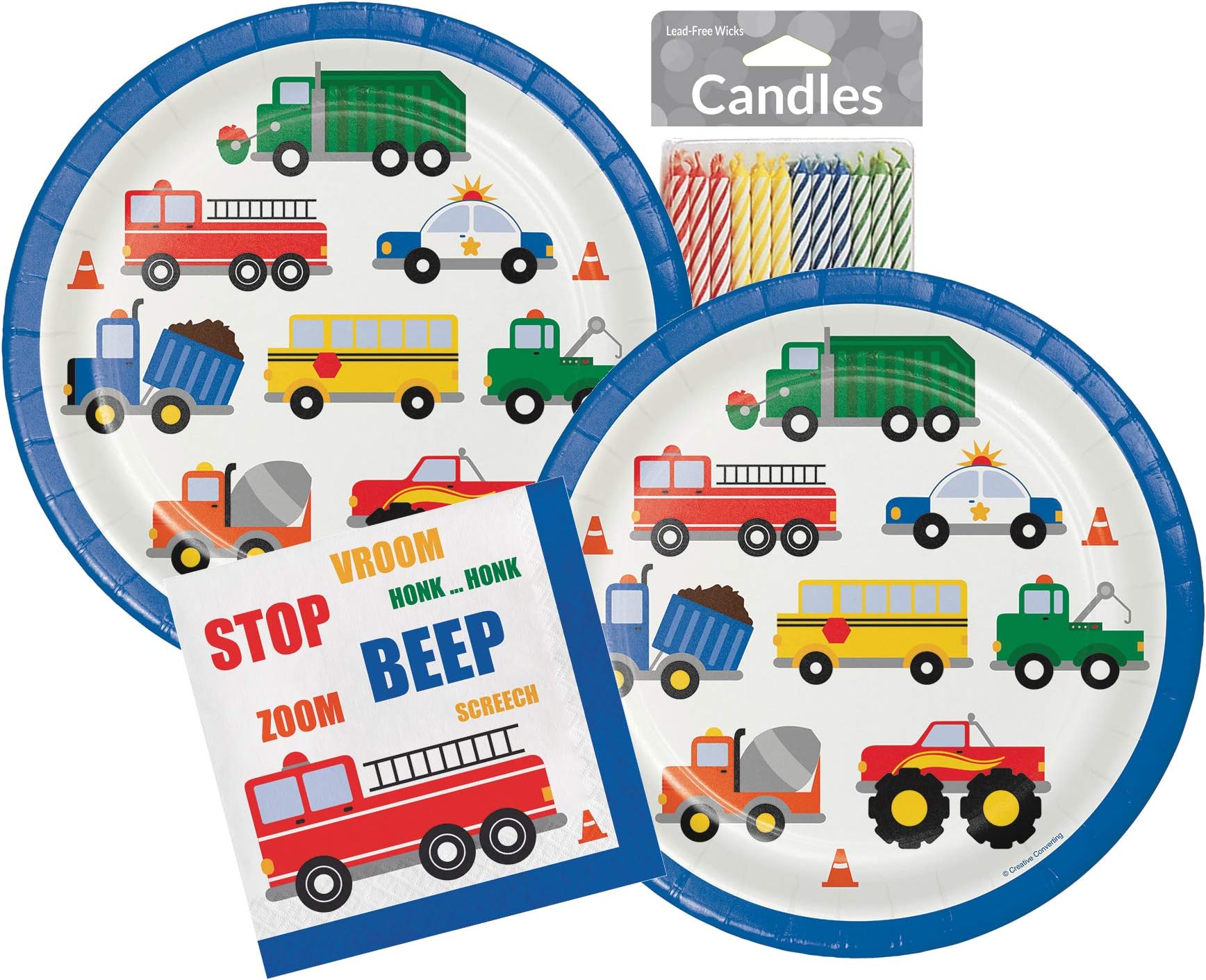 Traffic Jam Transportation Theme Birthday Party Supplies Disposable Tableware Set Includes Plates and Napkins Serves up to 16 Guests