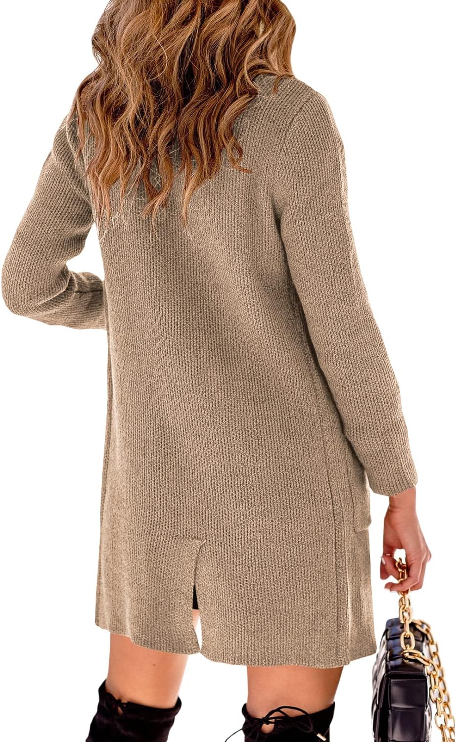 Danedvi Women Open Front Lapel Collar Cardigan Button Down Long Sweaters Cardigan Solid Outerwear Coats - Image 4