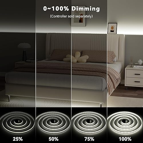 Miniatura 3 de PAUTIX COB - Tira de luz LED blanca CCT sintonizable, 4800 LED, CRI90+ 24 pies24.6 ft, regulable 2700K-6500K 24V, cinta LED, para debajo del