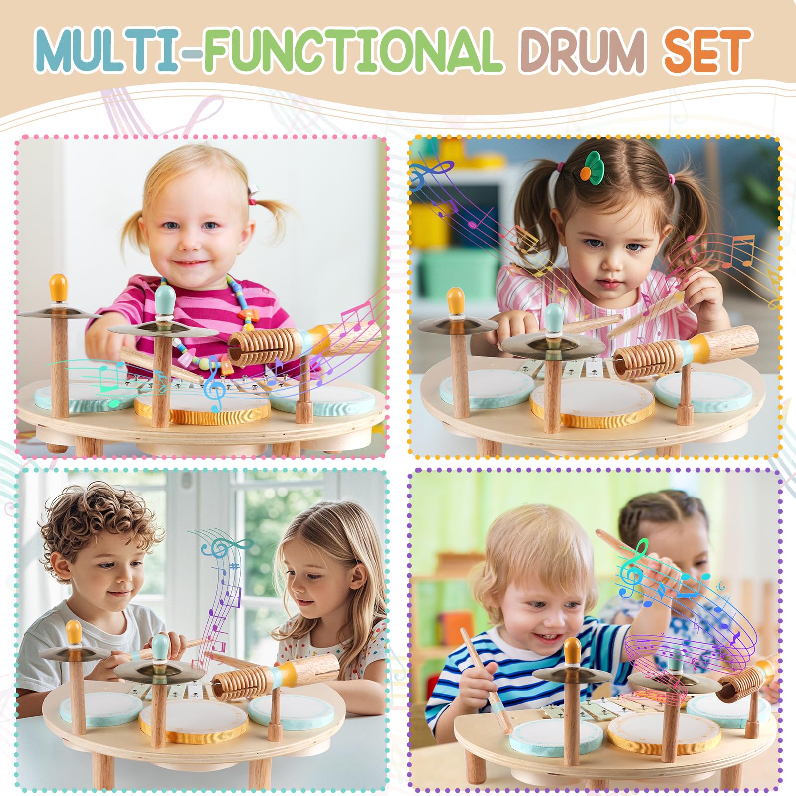 Set di batteria per bambini - Strumenti musicali per bambini da 1 a 3 anni, giocattoli musicali educativi per bambini in età prescolare, giocattoli montessori per bambini di 3 anni e più