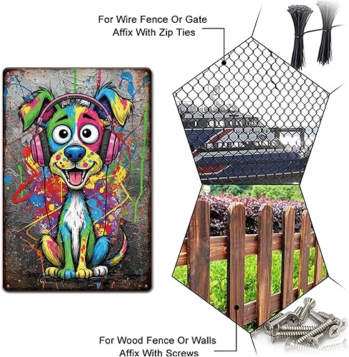 Miniatura 4 de GLOBLELAND Letrero de metal divertido de 12 x 8 pulgadas con diseño de grafiti para cachorros, letreros decorativos divertidos para perro, pintura