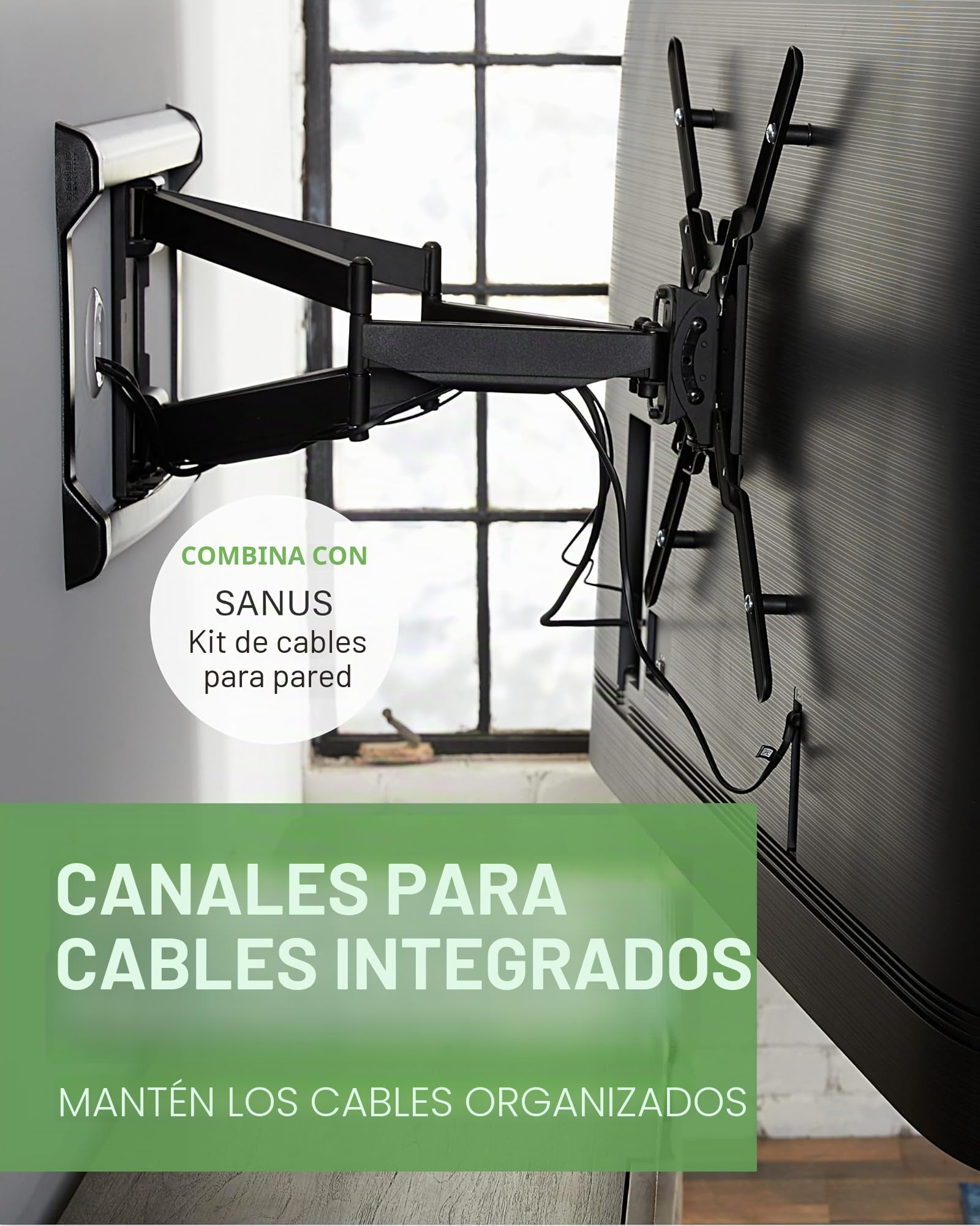 SANUS Soporte de Pared para TV de Movimiento Completo para televisores de hasta 90 Pulgadas, diseño Premium Que se extiende 24 Pulgadas con Giro e inclinación de la Punta del Dedo, fácil instalación