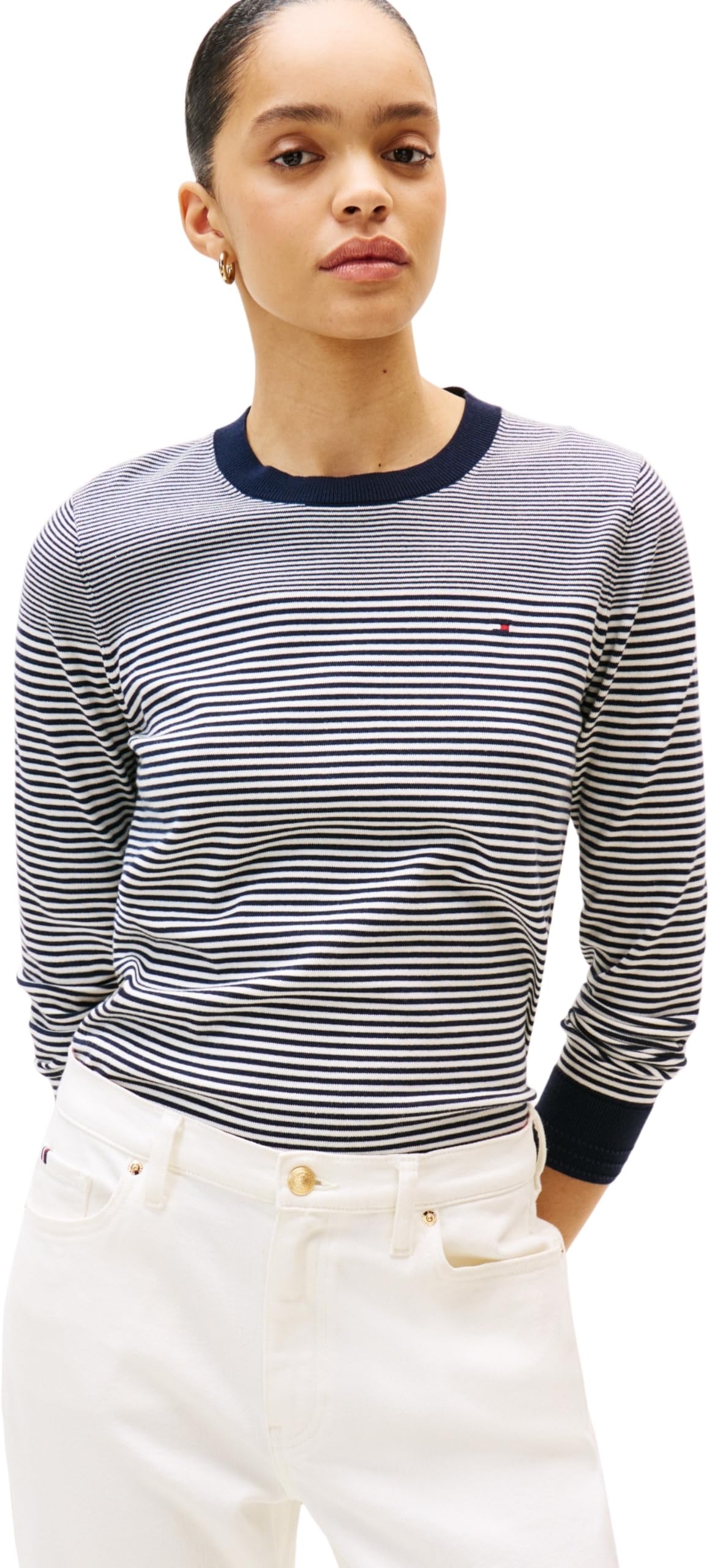 Tommy Hilfiger Women's CO Jersey FINE GG LS C-NK SWT WW0WW44984 Pullover Sweater, Blue, XXXL
