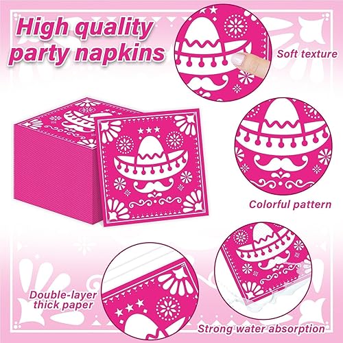 Miniatura 4 de 96 piezas de vajilla de fiesta mexicana Cinco de Mayo suministros de fiesta para 24 invitados, platos de papel picado mexicano, servilletas para